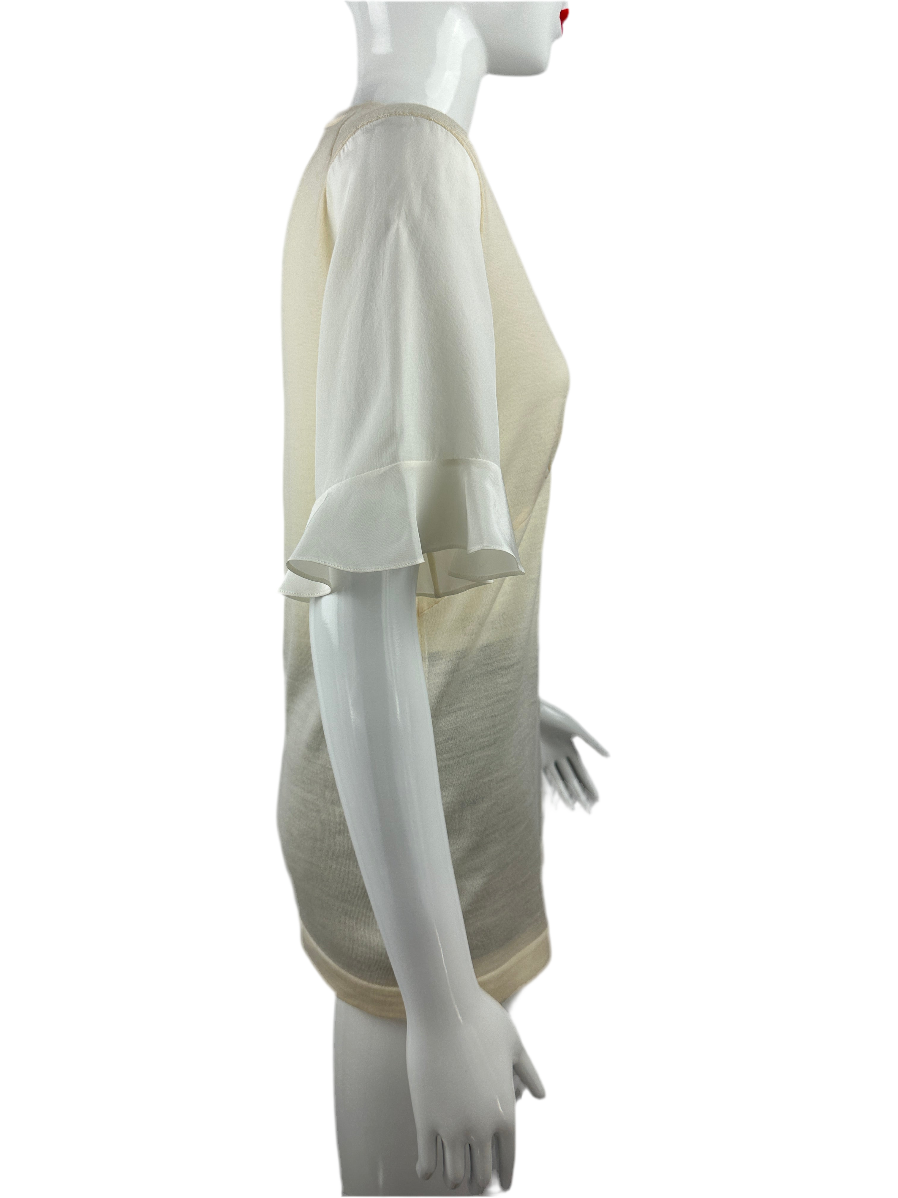 Louis Vuitton white top with V-neck and silk sleeves - size 34