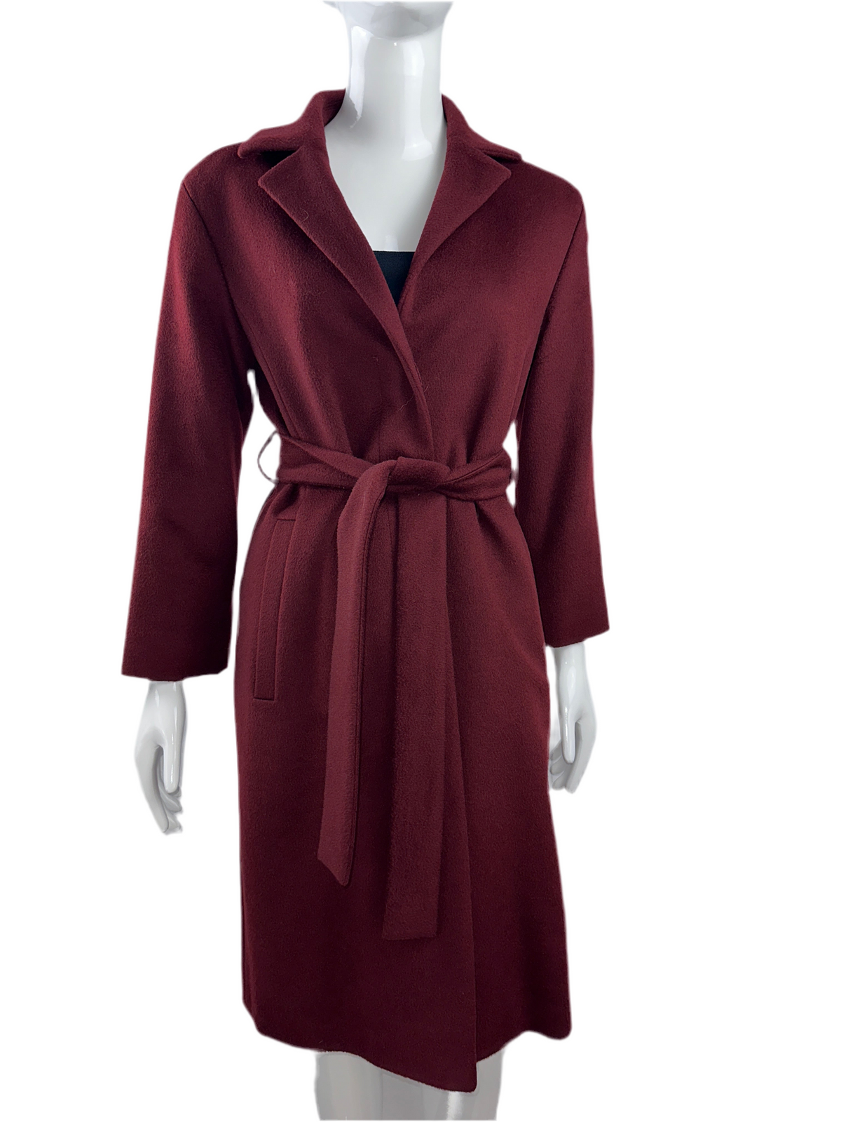 Hugo Boss long burgundy coat with waist belt - size 34