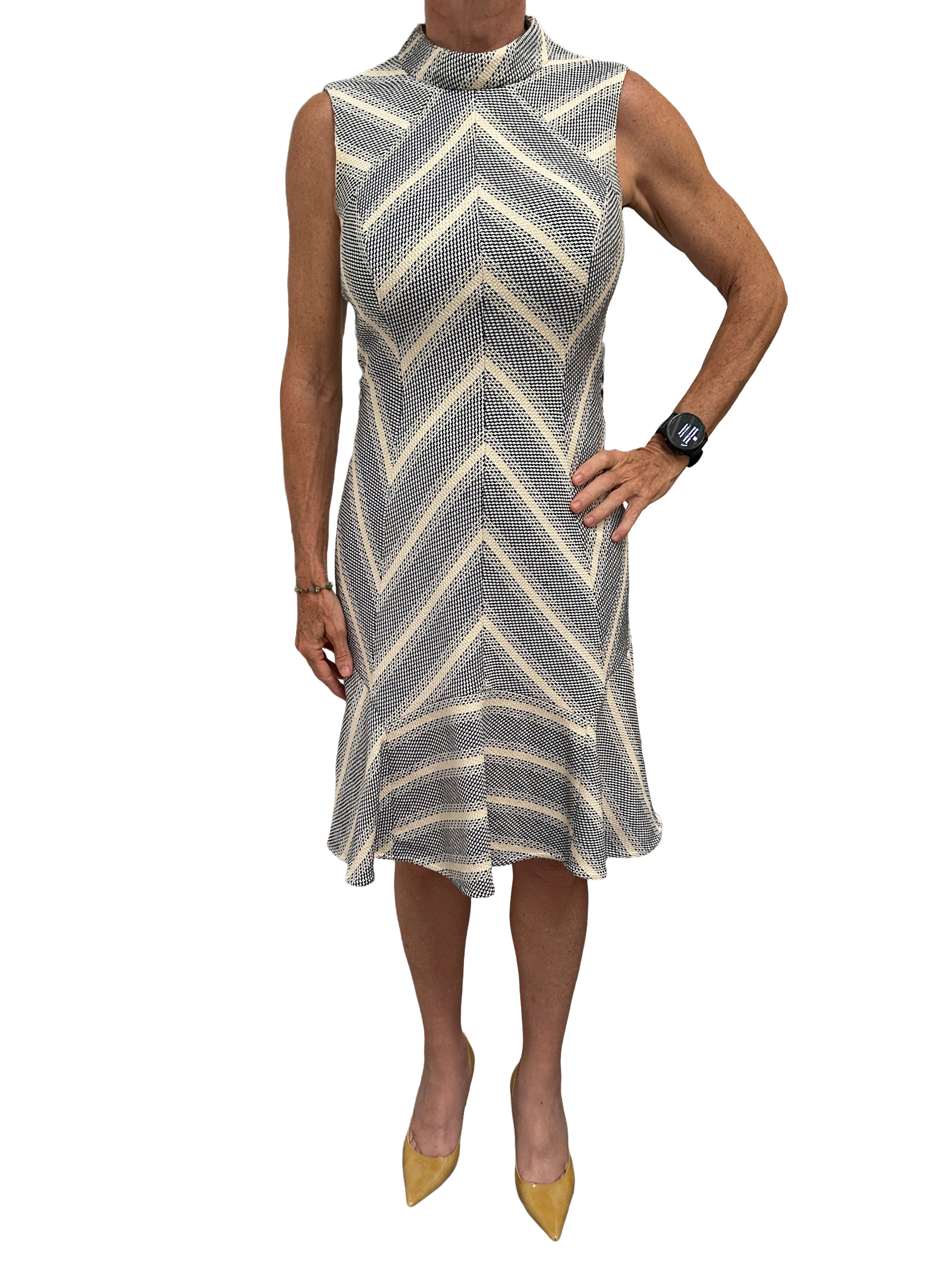 Karen Millen blue and white textured dress - size 38