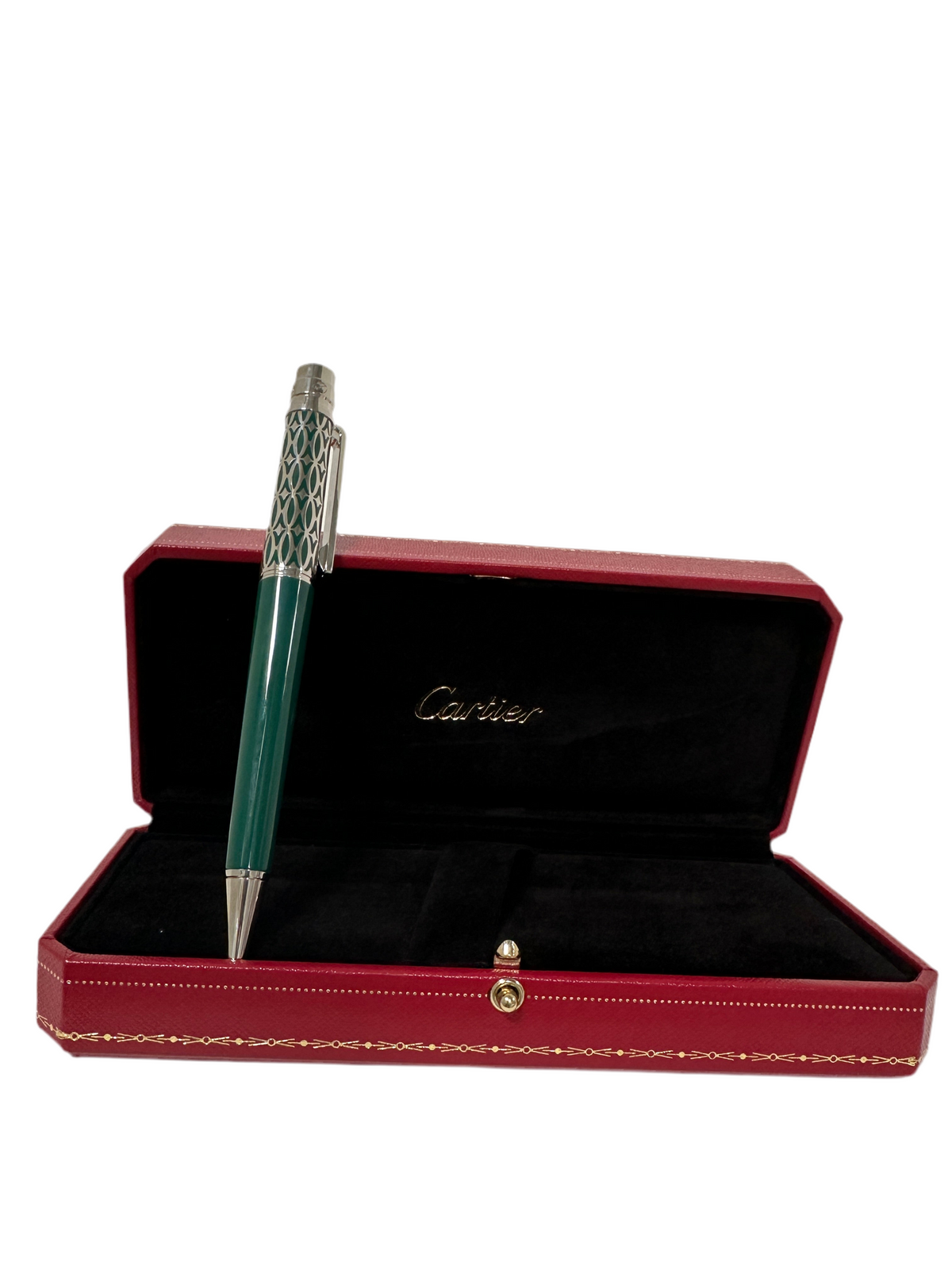 Cartier Santos pen ballpoint green lacquer, palladium finish
