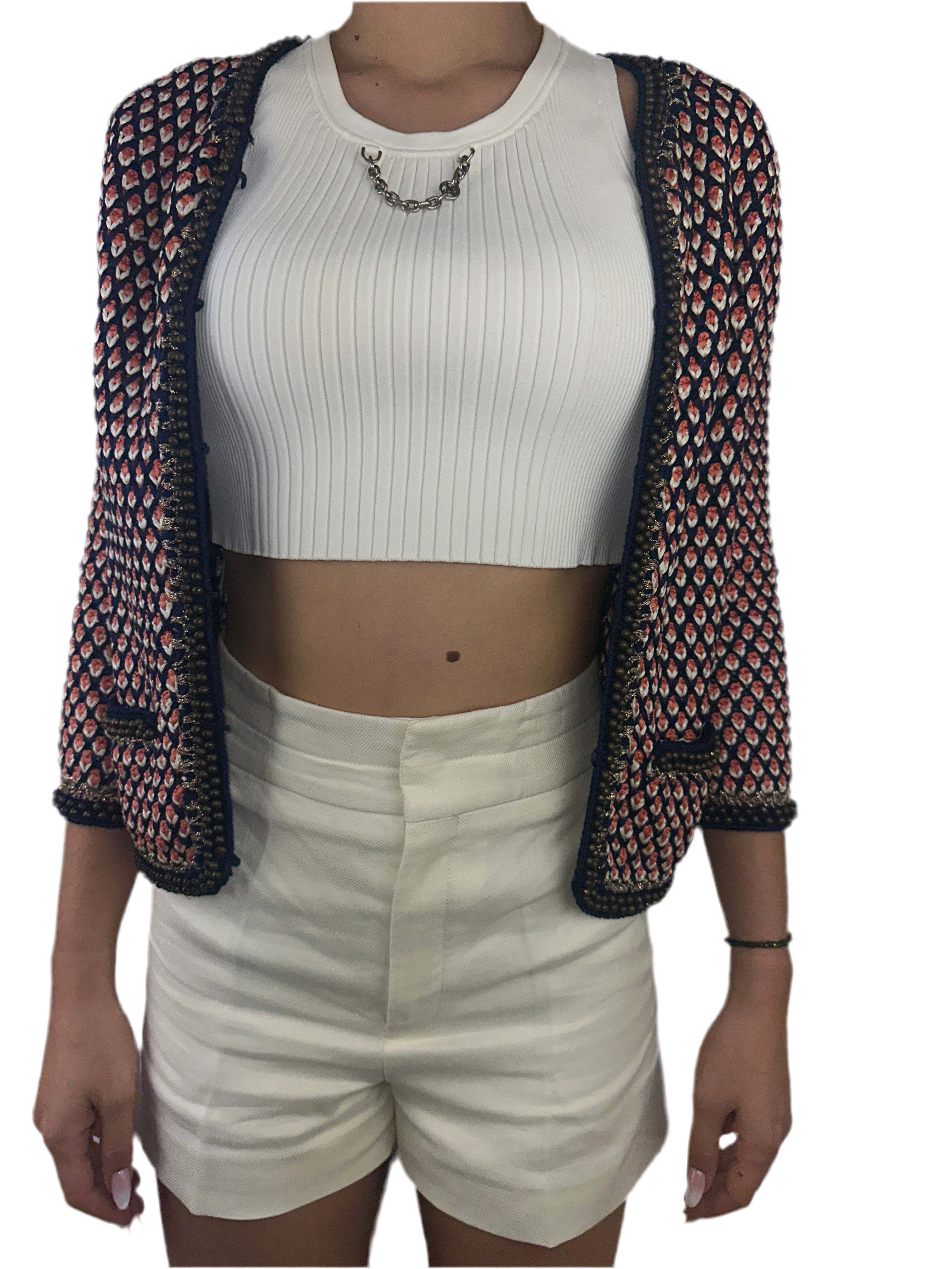Oscar de la Renta blue orange white cardigan - size 36