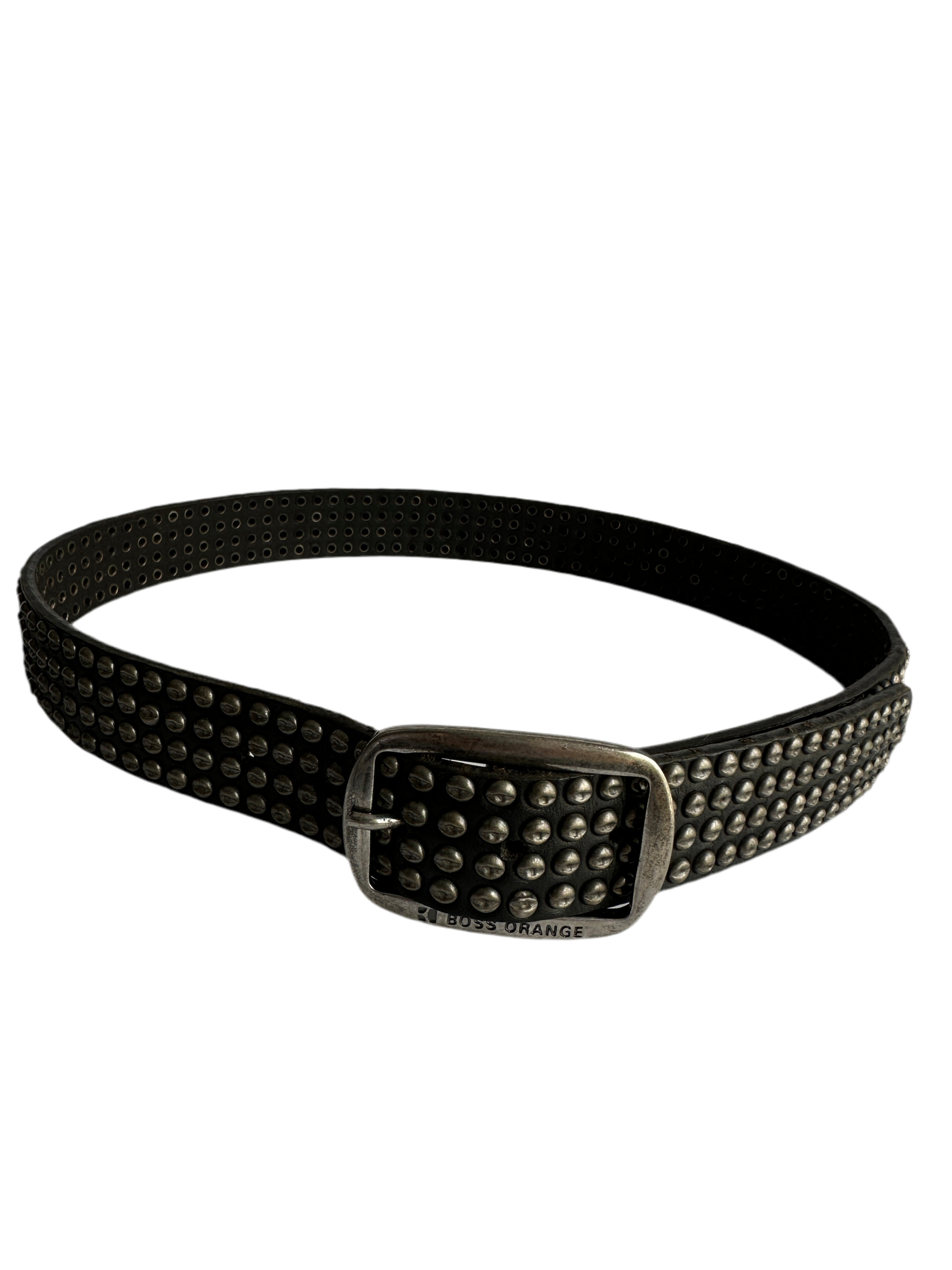Boss Orange leather studded belt with circular rivet