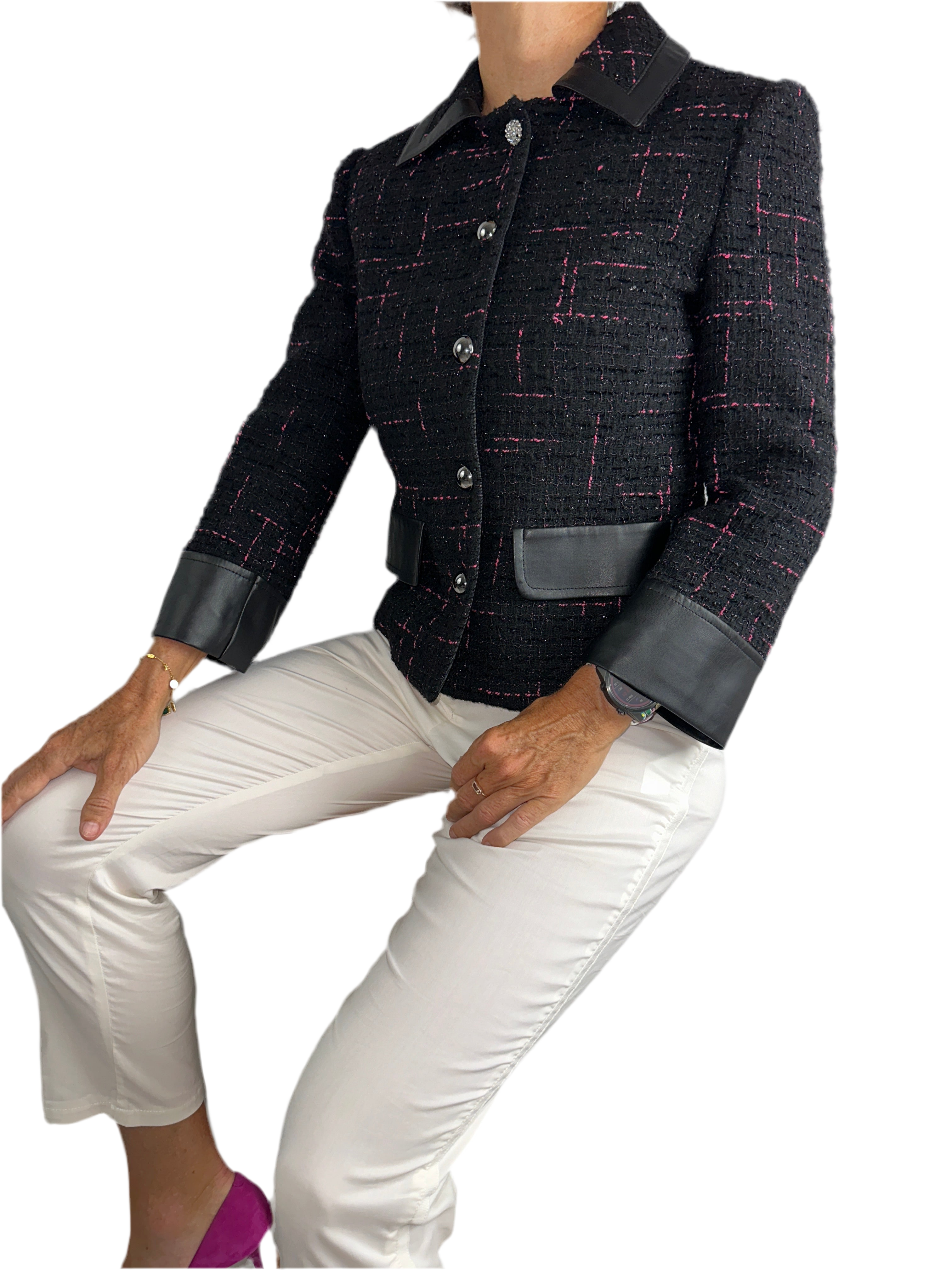 Liu.Jo tweed effect jacket with imitation leather detail - size 34
