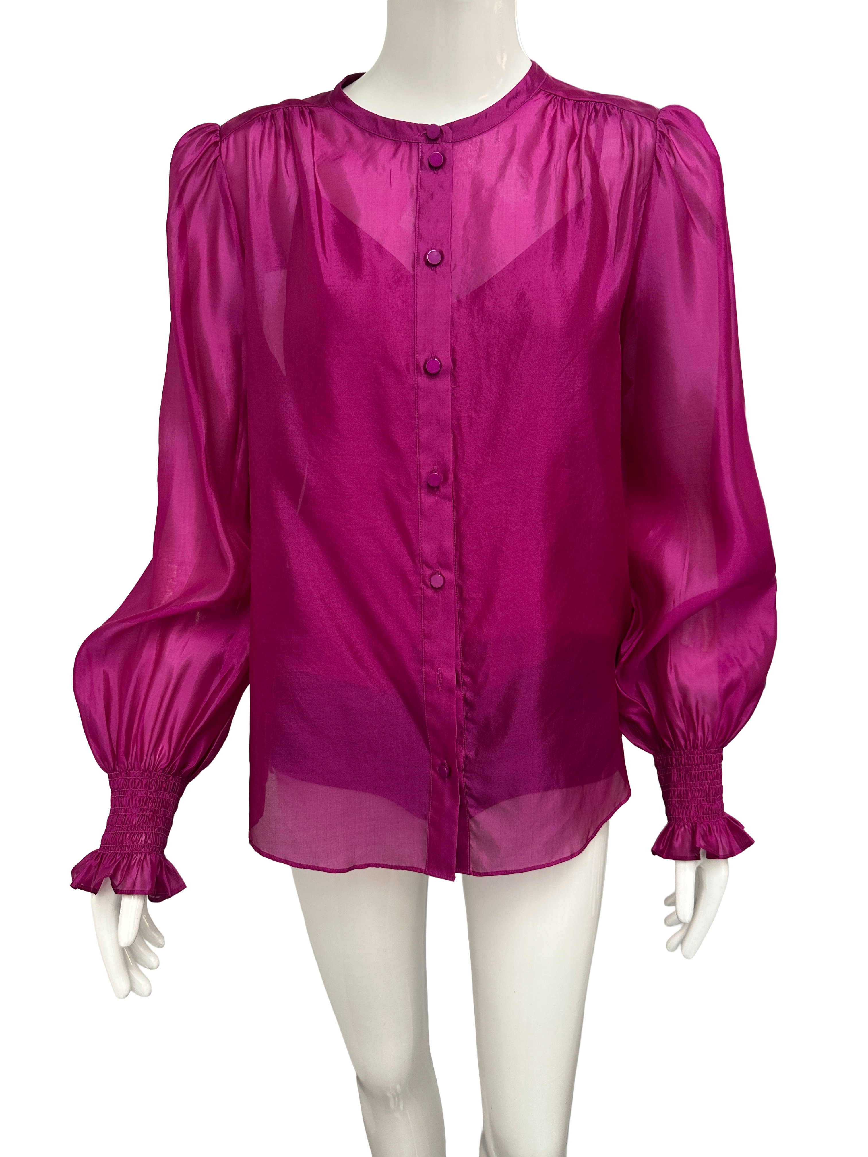 ME+EM fushia silk 3 piece set (cami, sheer blouse & scarf) - size 40