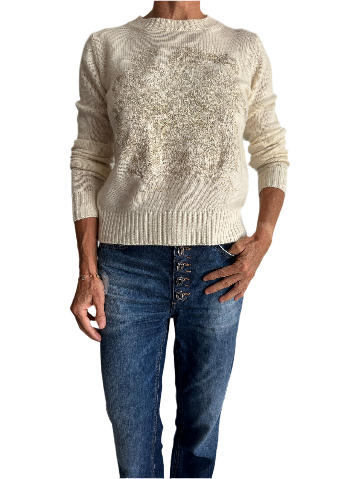 Dior white sweater with gold embroidery - size 38