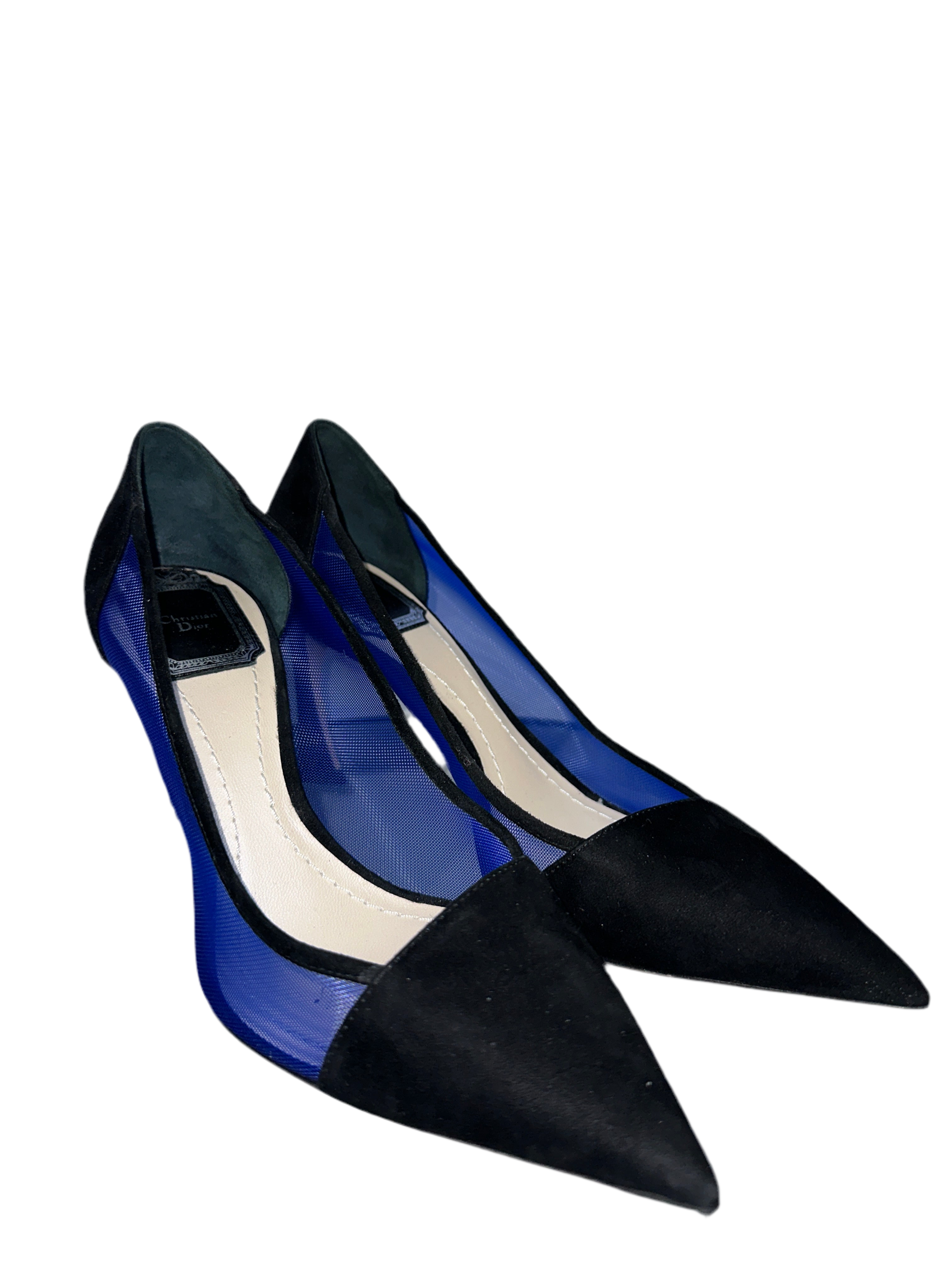 Black velvet and blue Mesh Diorella pointed toe pumps - size 36