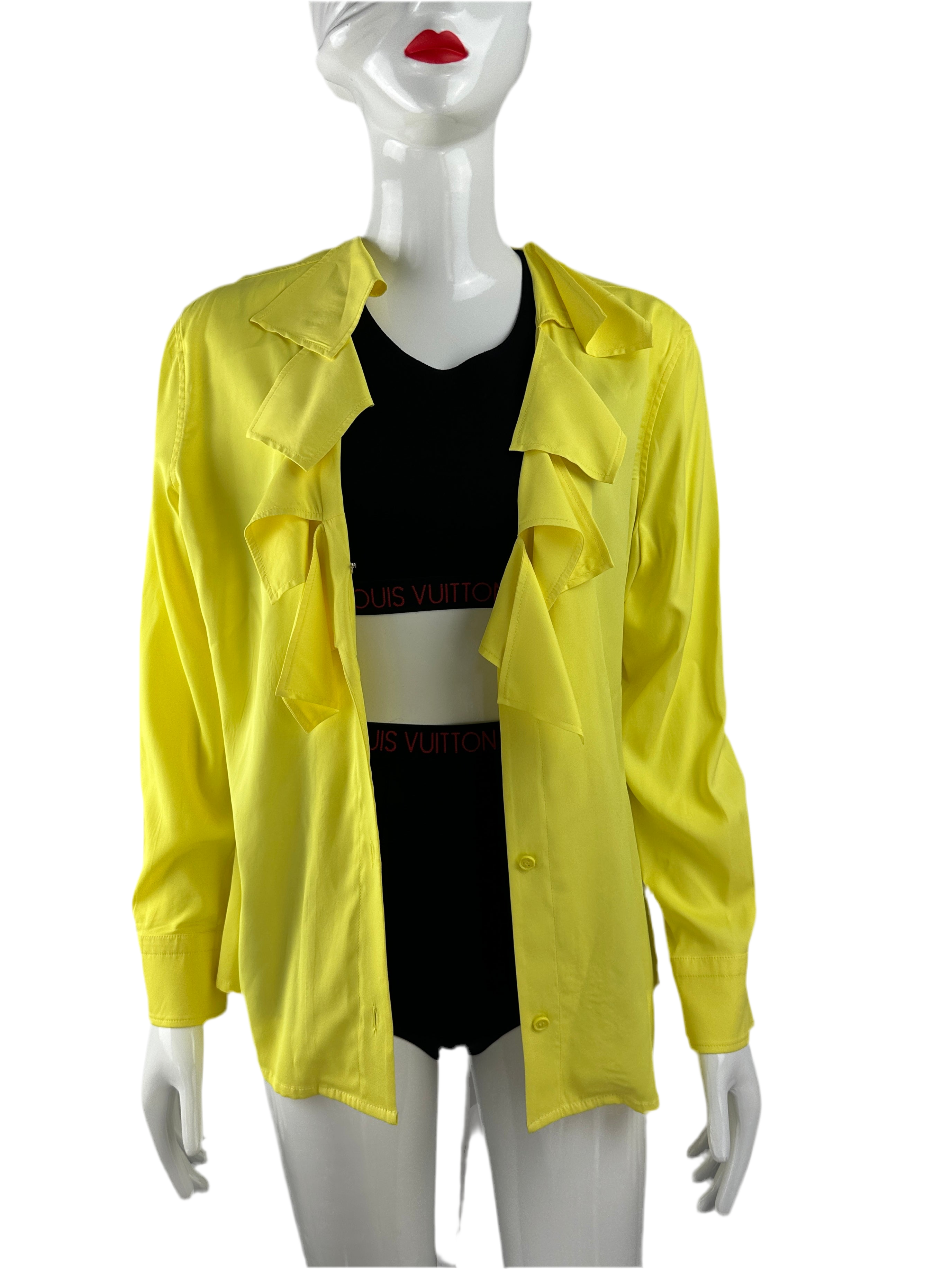 Bottega Veneta Yellow shirt in stretch viscose with rouches - size 44IT