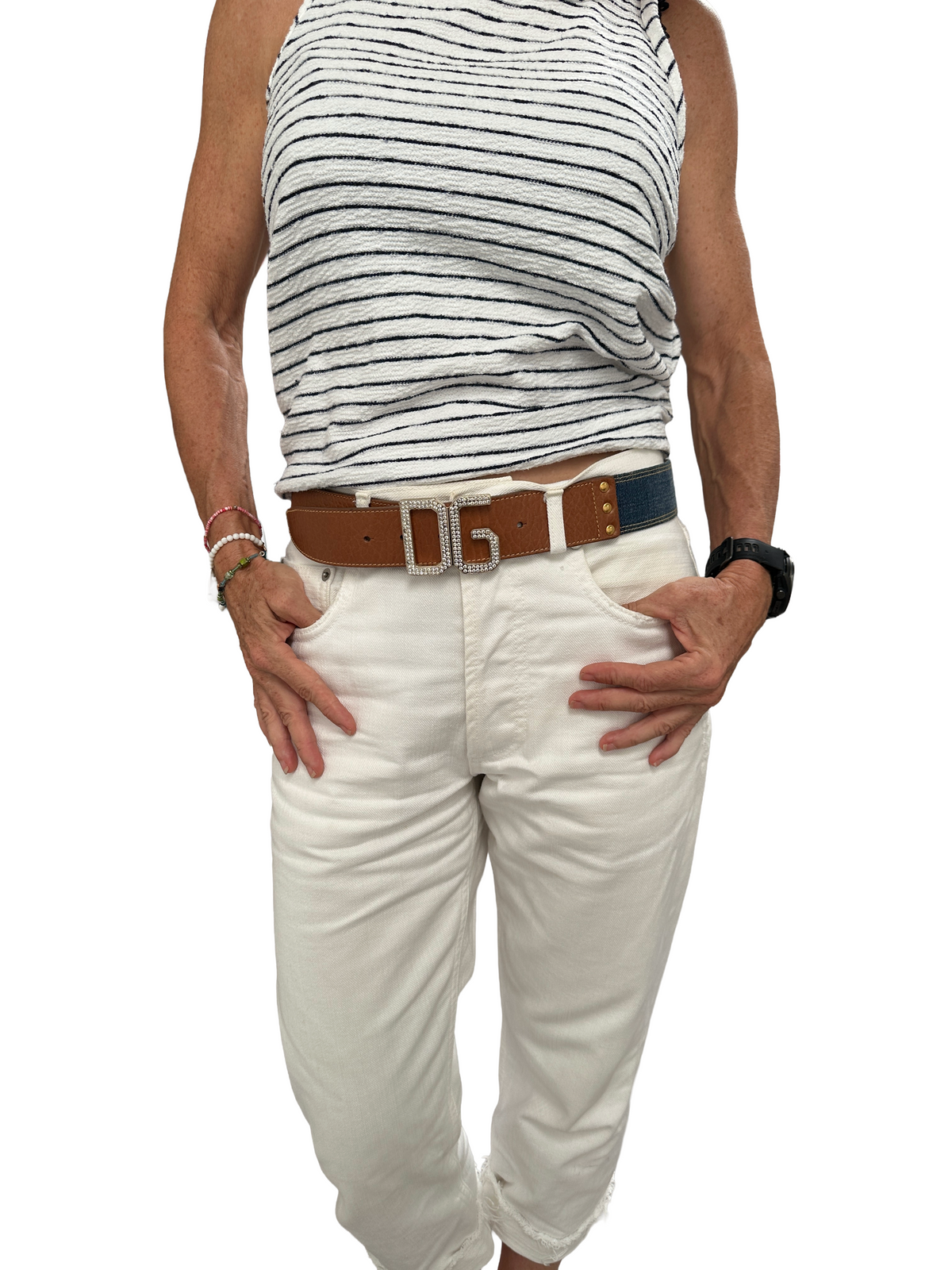 Dolce & Gabbana denim and leather belt - size 80cm