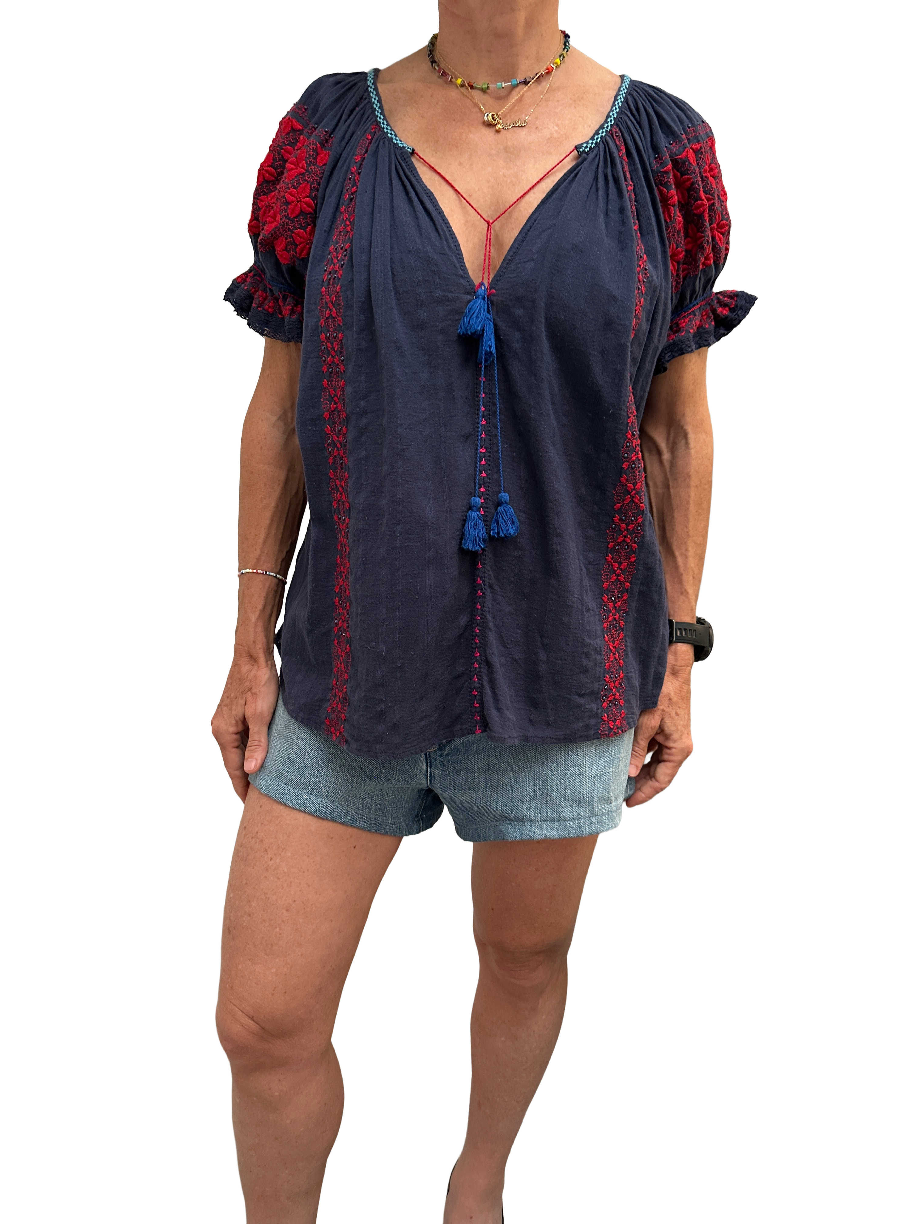 Ulla Johnson navy embroidered boho blouse - size 38