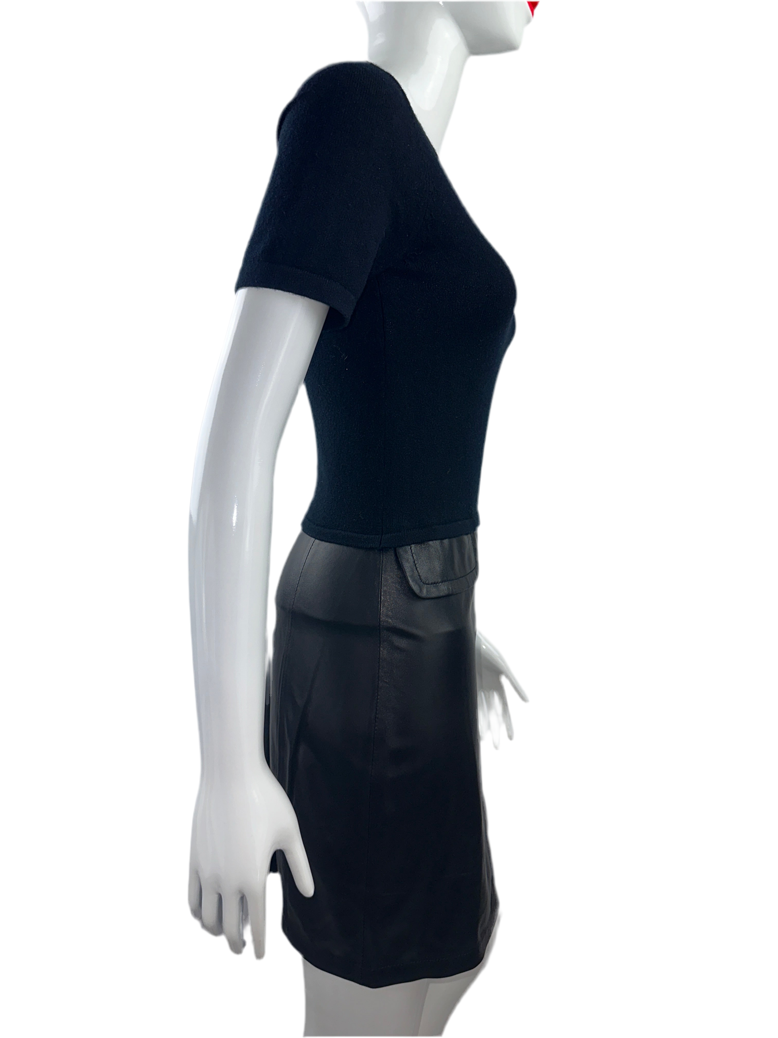 Max & Moi black dress with U-neck, cashmere top and leather bottom - size 34