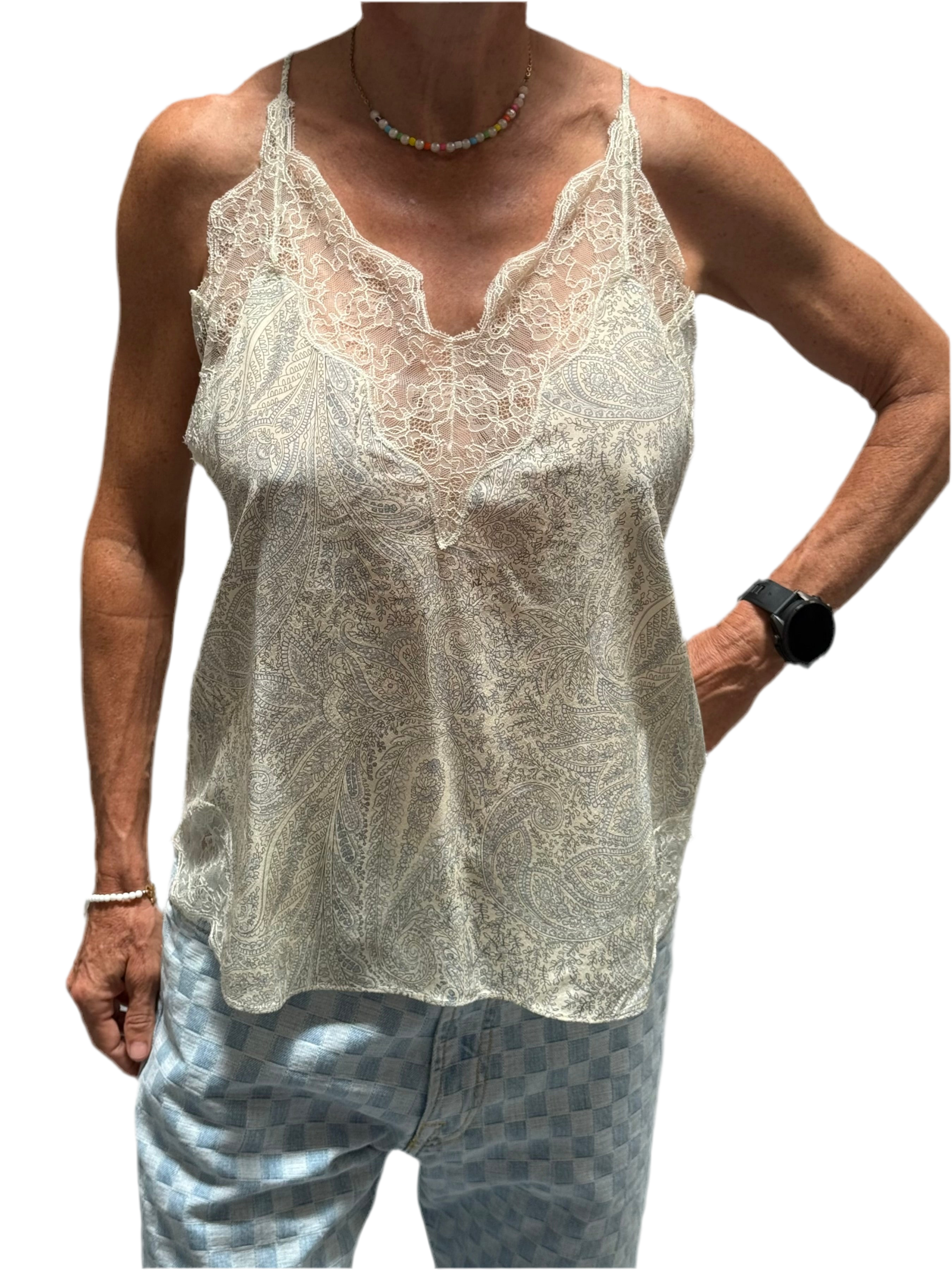 Zadig & Voltaire cream tank top with pattern and lace - size 38