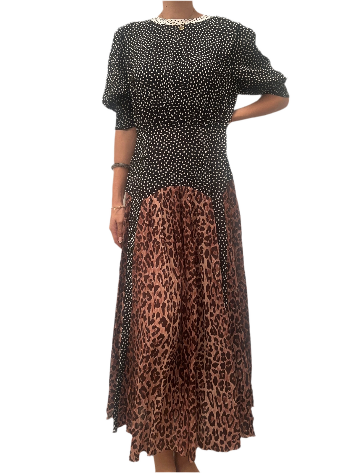 Rixo polka dot and leopard print dress - size 40
