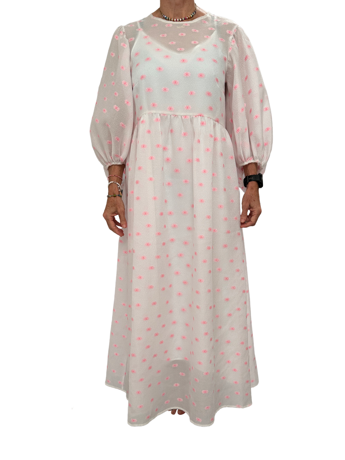 Cecilie Bahnsen Karmen white dress with pink flowers - size 38