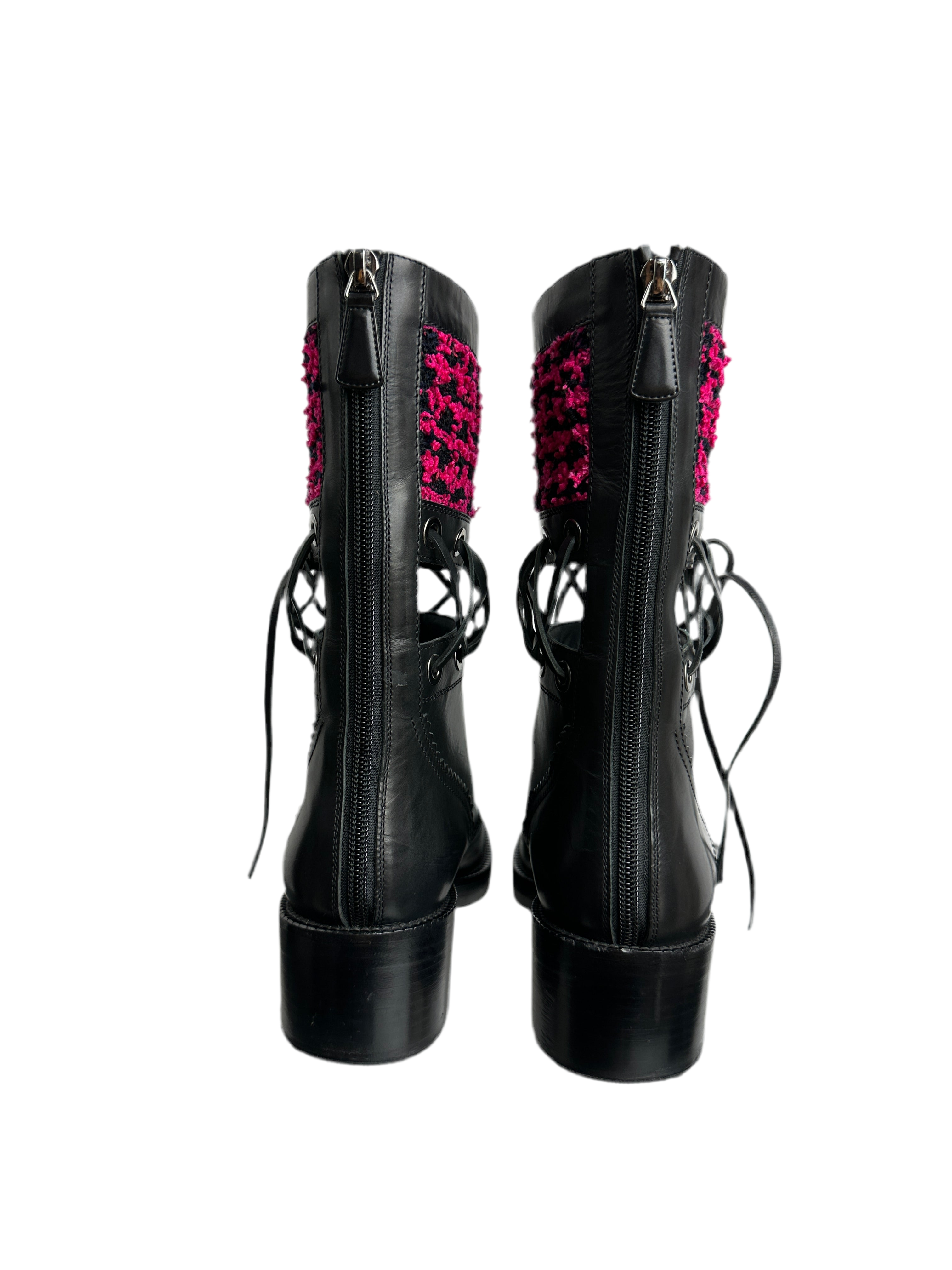 Chanel short boots black and fushia - size 37