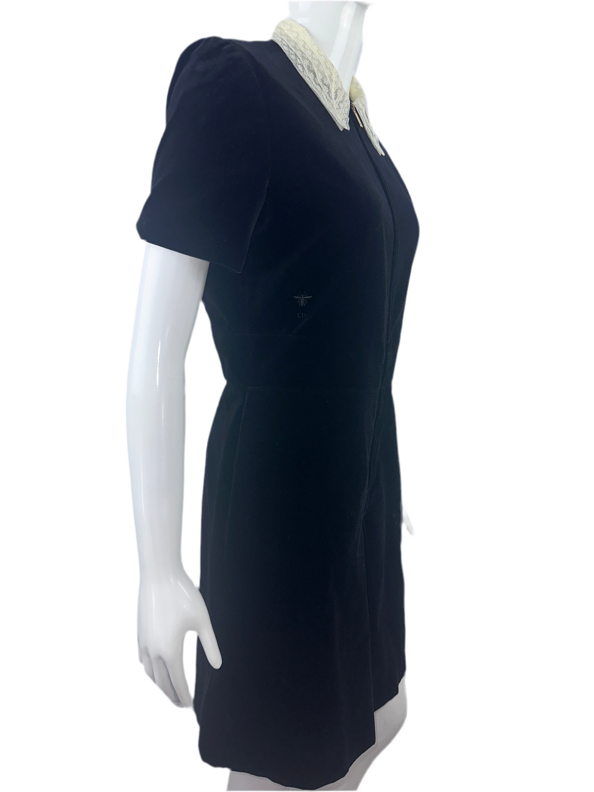 Dior black velvet-effect short jumpsuit, white collar - size 38