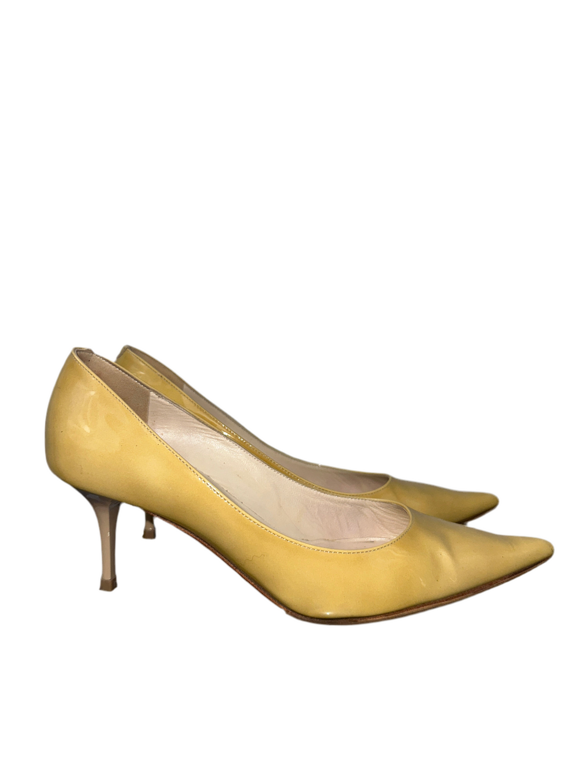 Jimmy Choo yellow patent point toe pump heels shoes - size 36