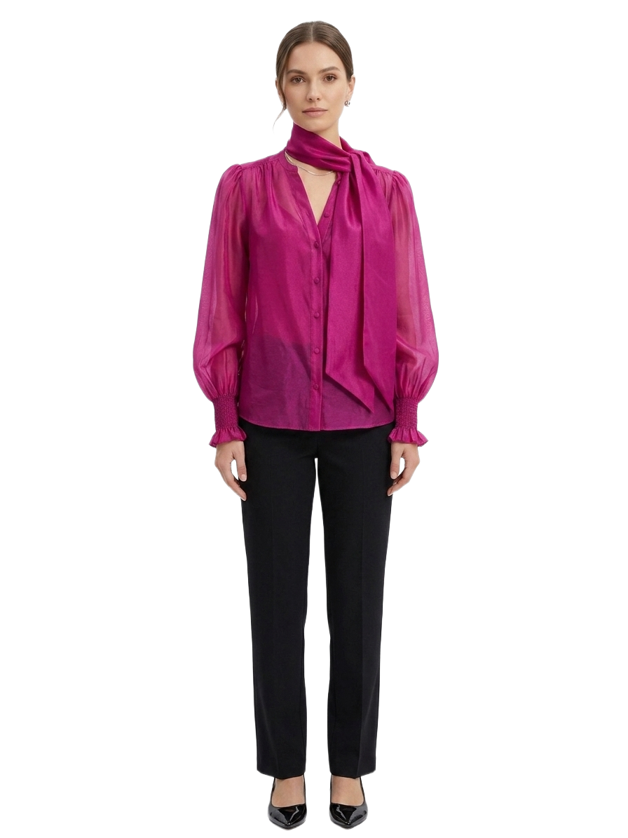 ME+EM fushia silk 3 piece set (cami, sheer blouse & scarf) - size 40
