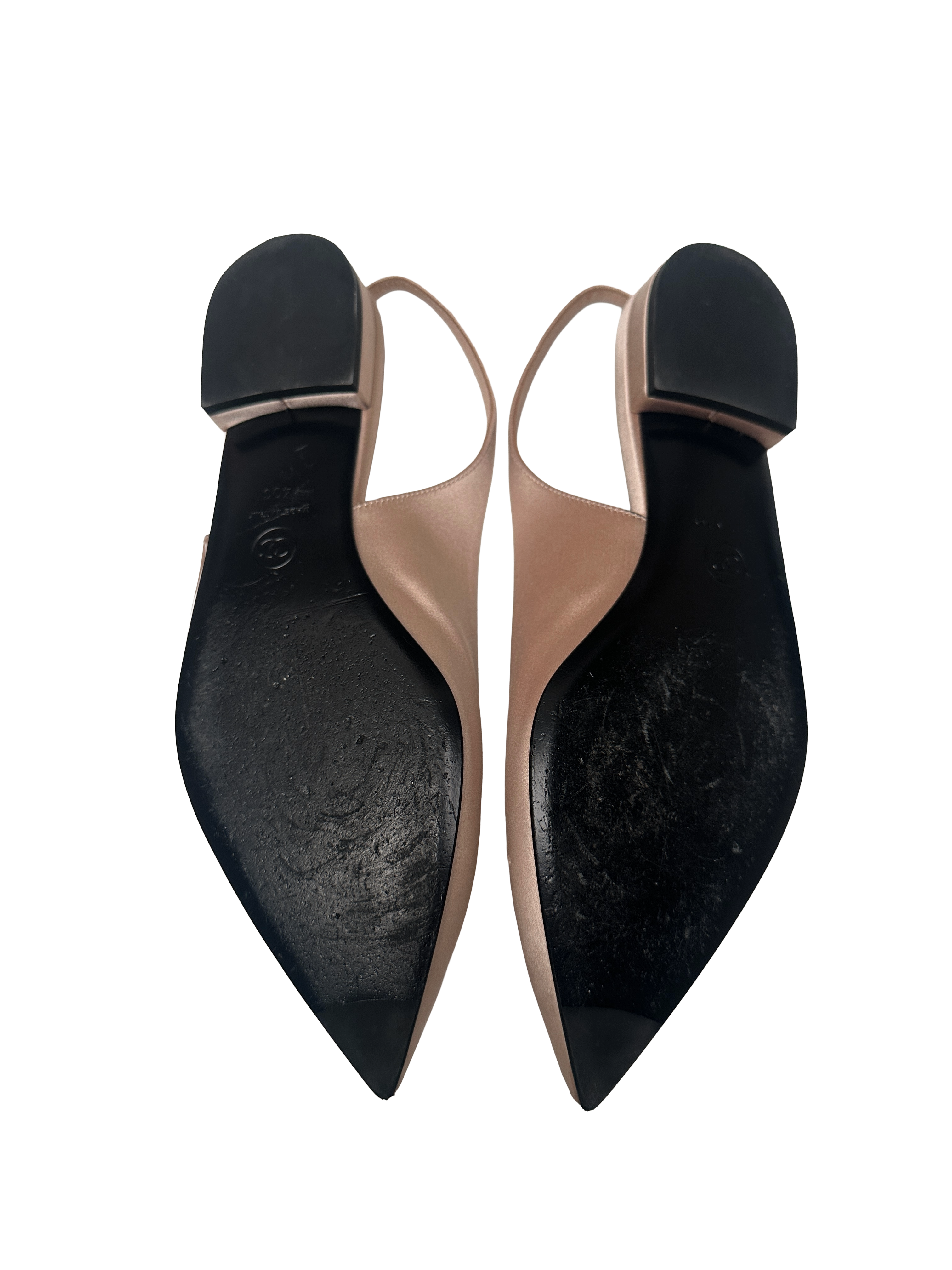 Chanel satin slingback flats pearl & multicolor CC embellishment - size 40