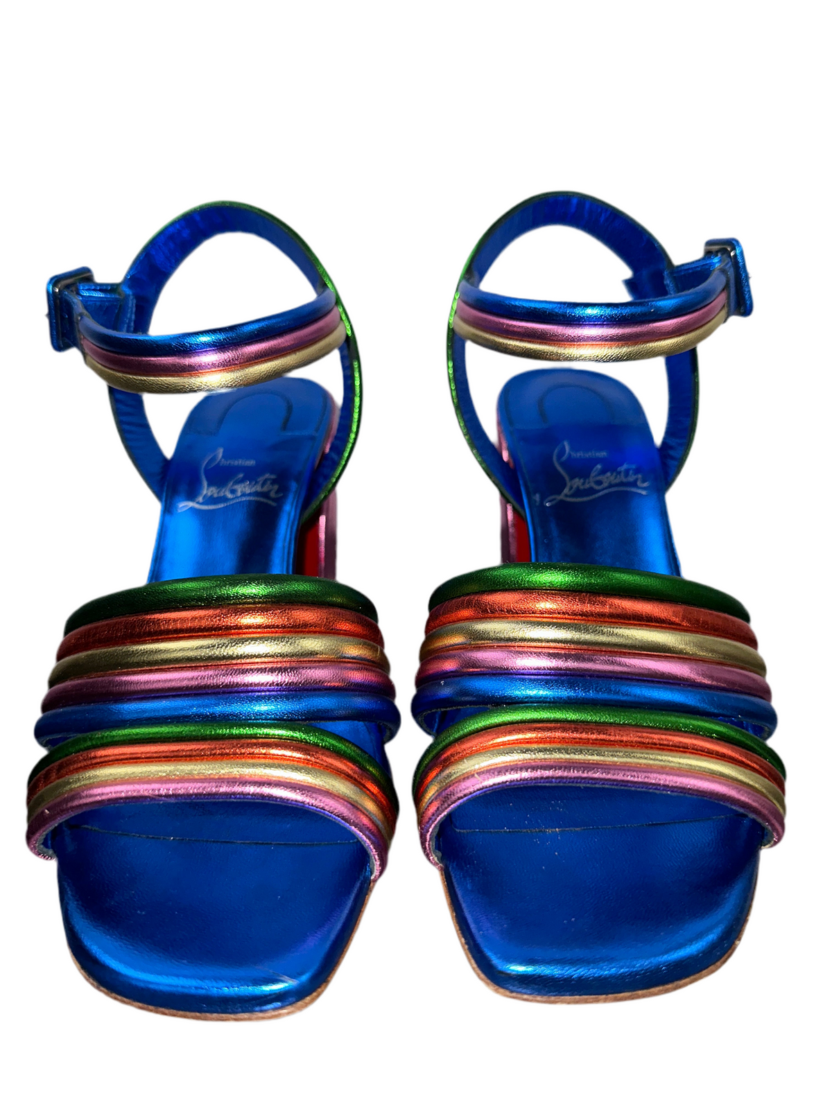 Louboutin Manola 85 Kid Laminato sandals in multicolor metallic leather - size 36