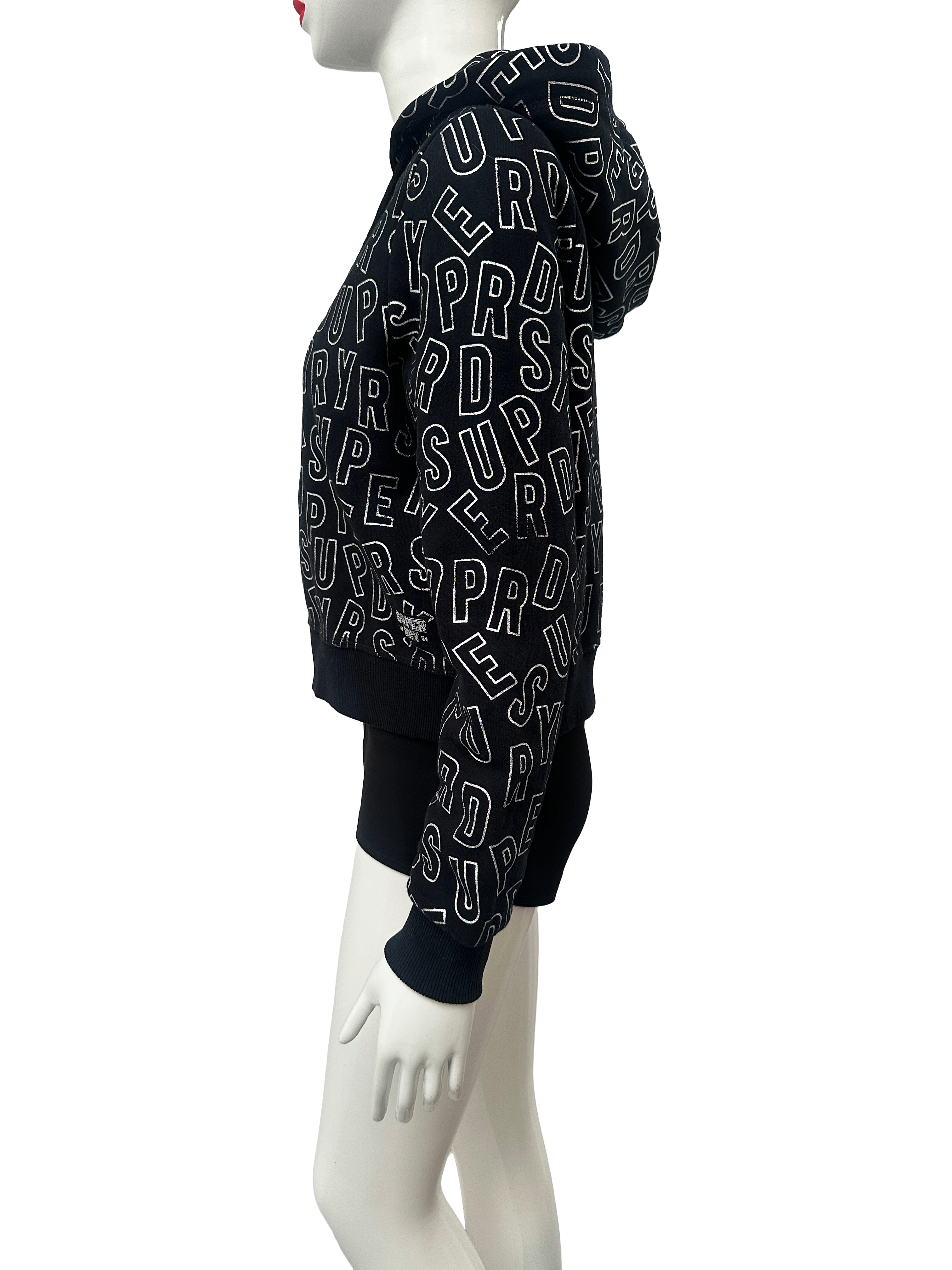 Superdry black all-over logo zip hoodie - size 38