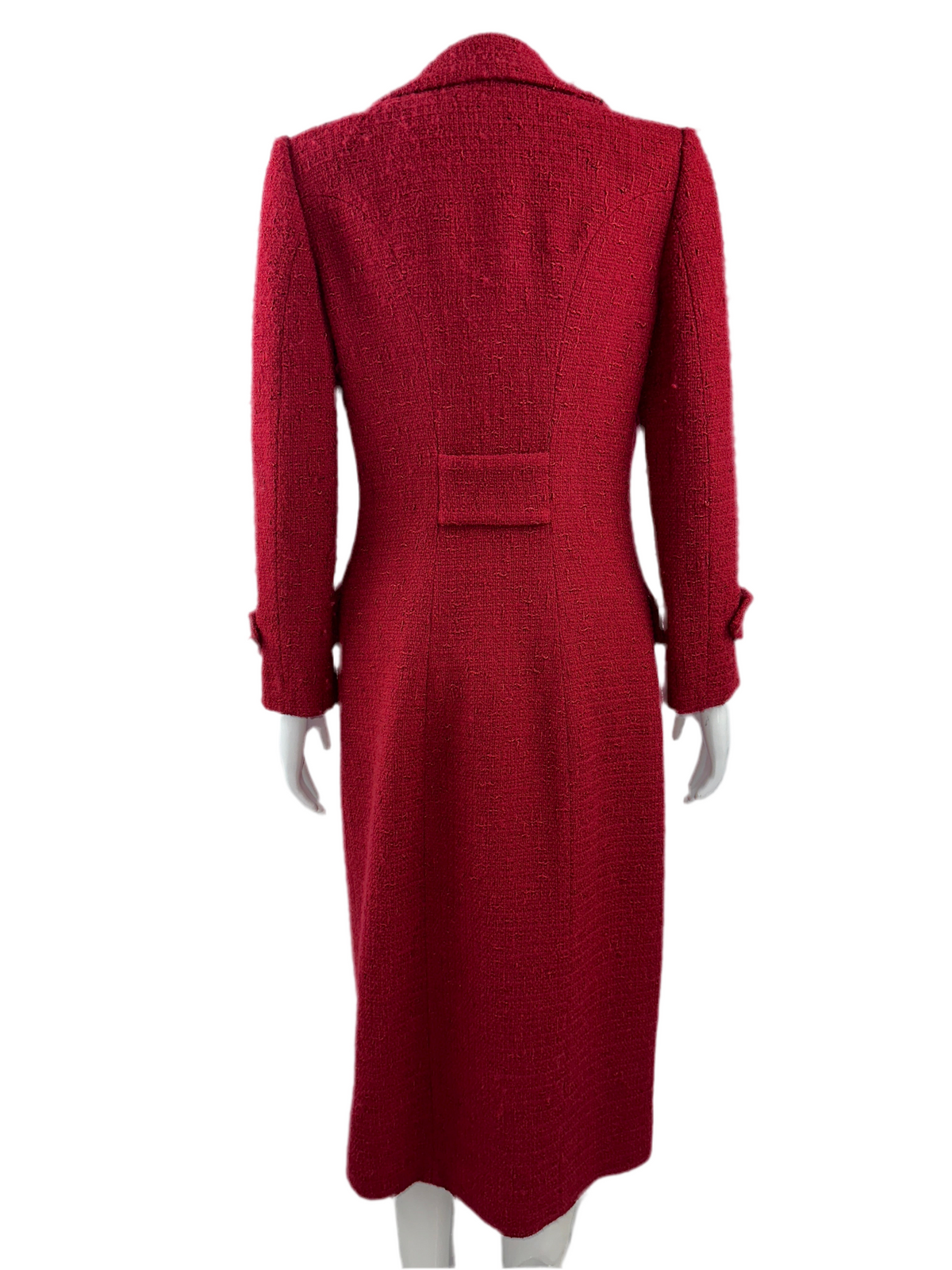 Salvatore Ferragamo long red coat with gold buttons and patch pocket - size 38