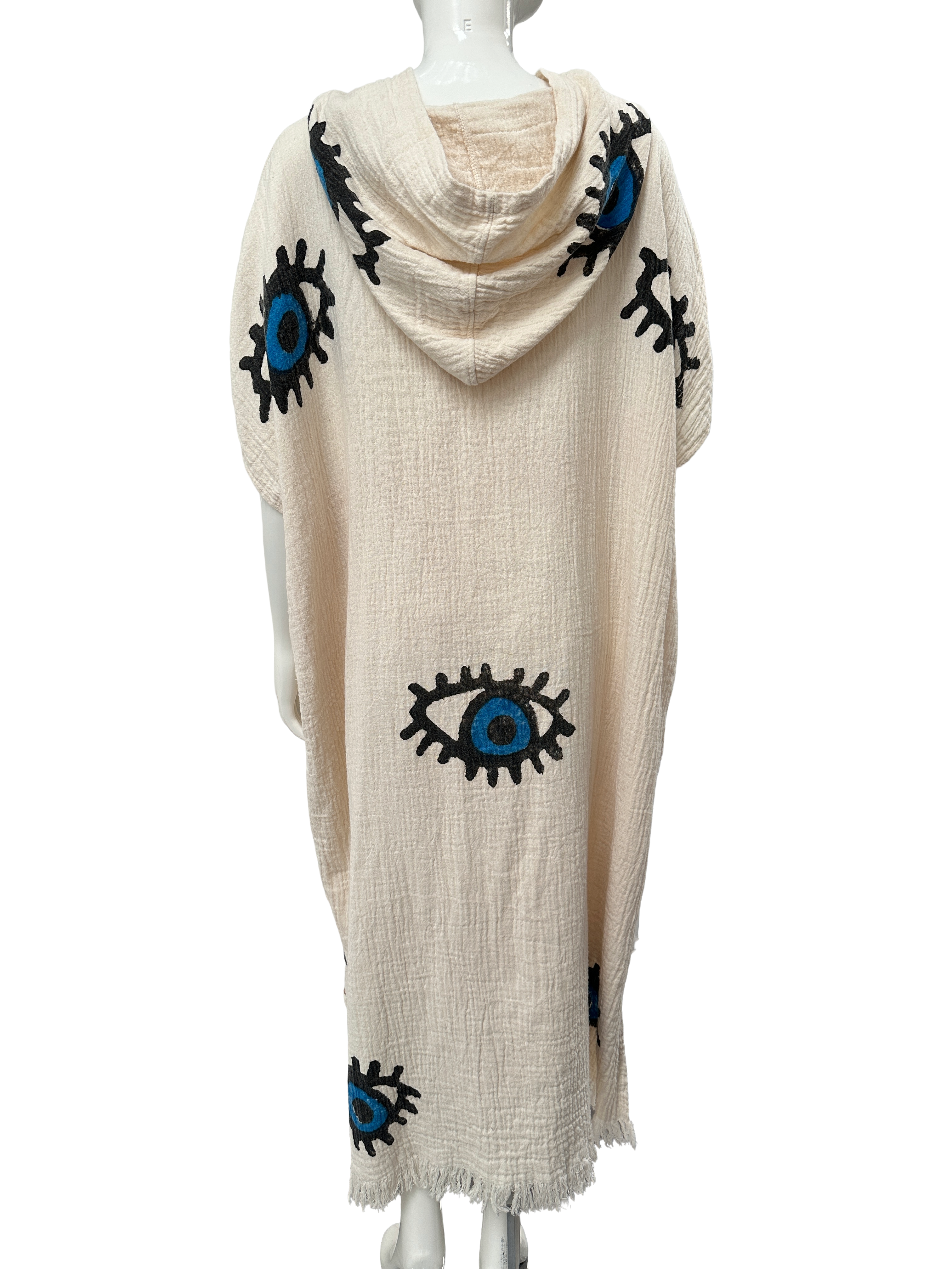 Pamuk me evil eye cotton hooded poncho - size TU