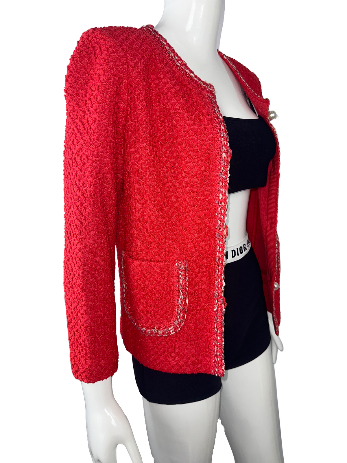 St.John red vest with pearly balls - size 34