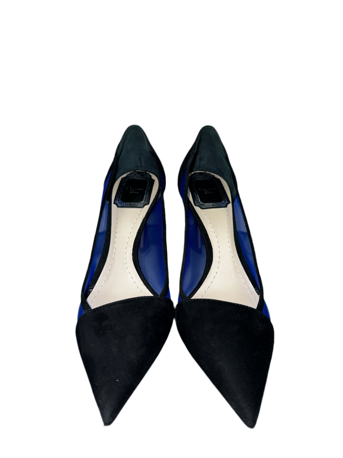 Black velvet and blue Mesh Diorella pointed toe pumps - size 36