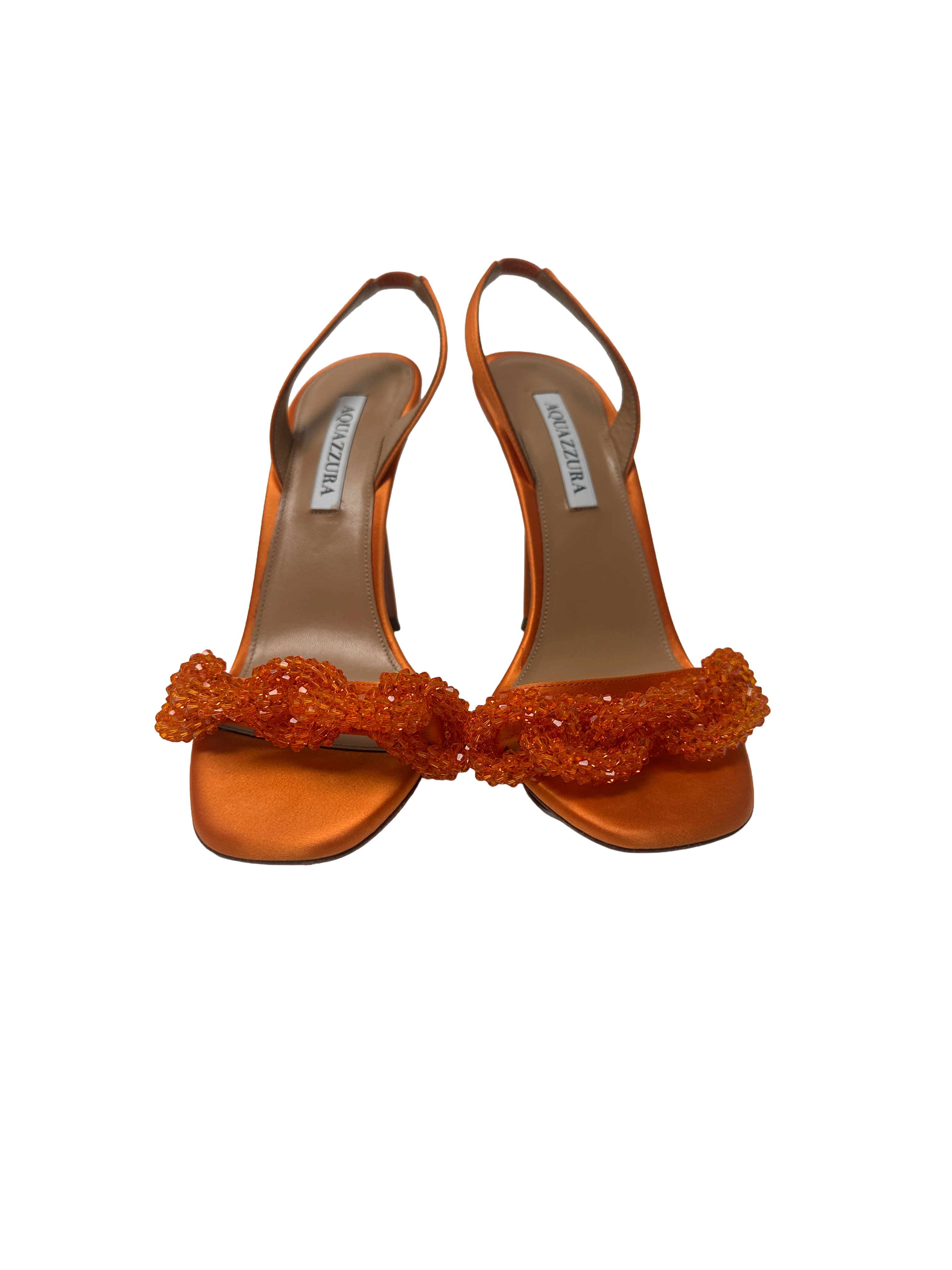 Aquazzura bow tie crystal embellished satin sandals - size 40