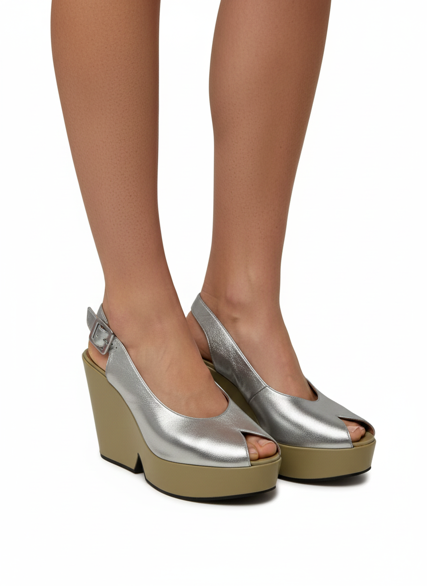 Robert Clergeri metallic leather slingback wedge sandals - size 39.5