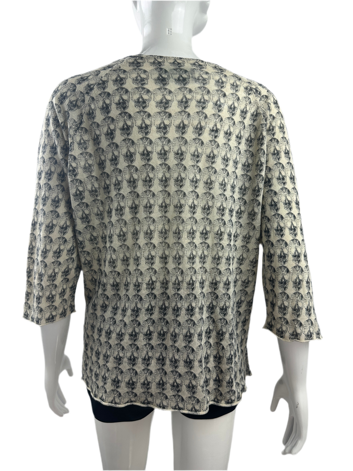 Zadig&Voltaire white 3/4-sleeve top with black skull motif - size 34