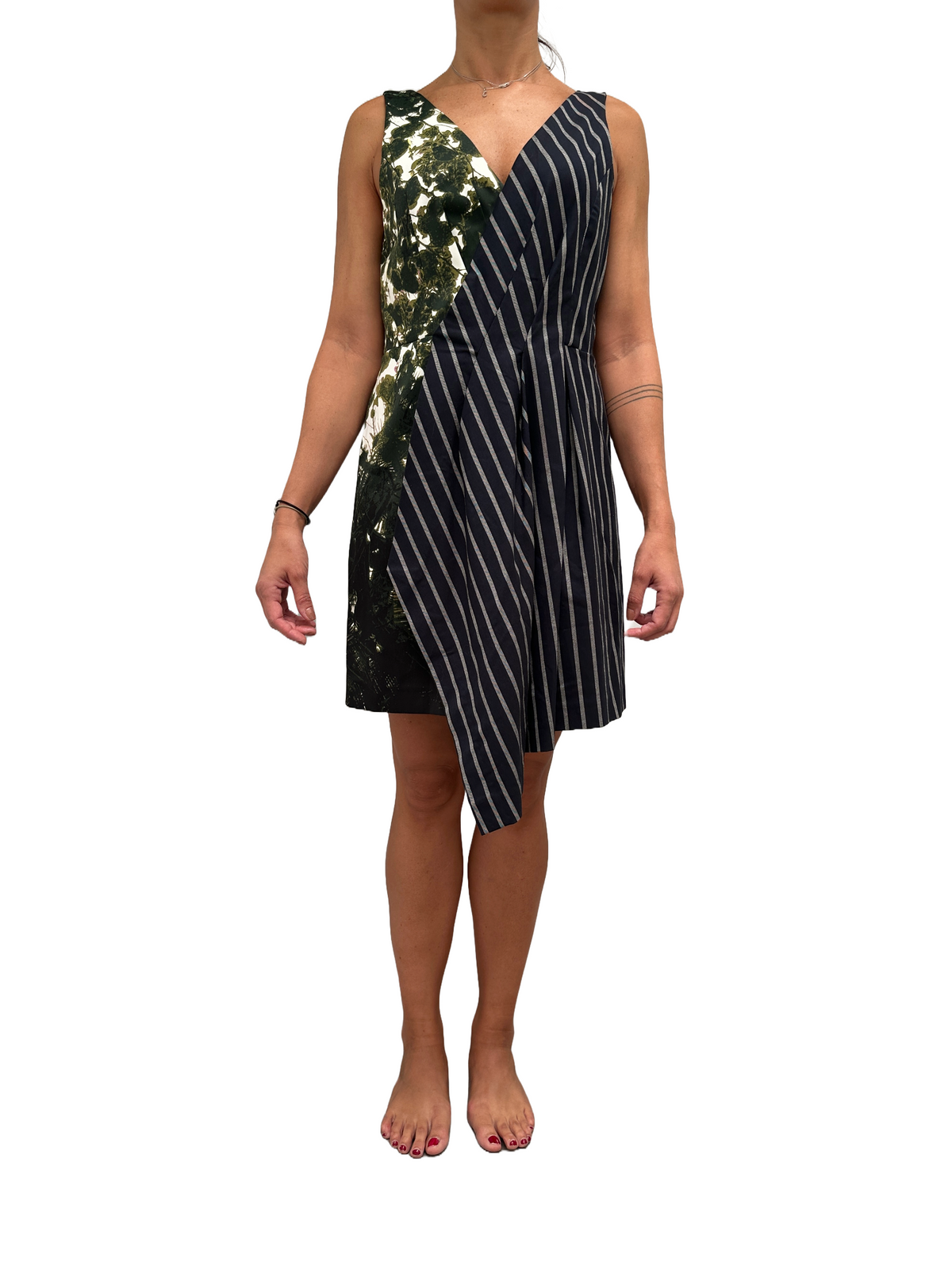 Rachel Roy asymmetrical stripes and floral dress - size 42