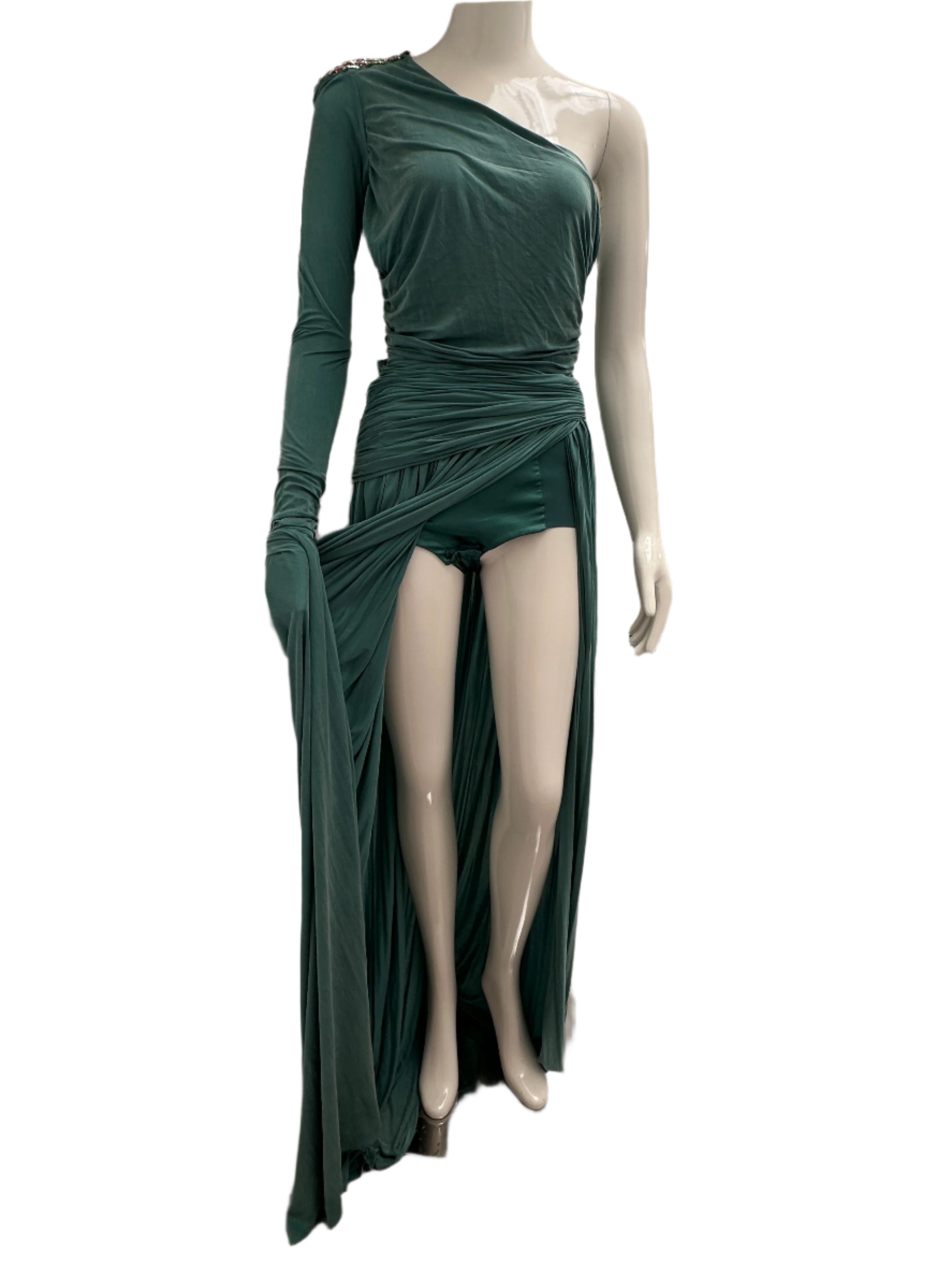 Elisabetta Franchi one shoulder red carpet dress green - size 40IT