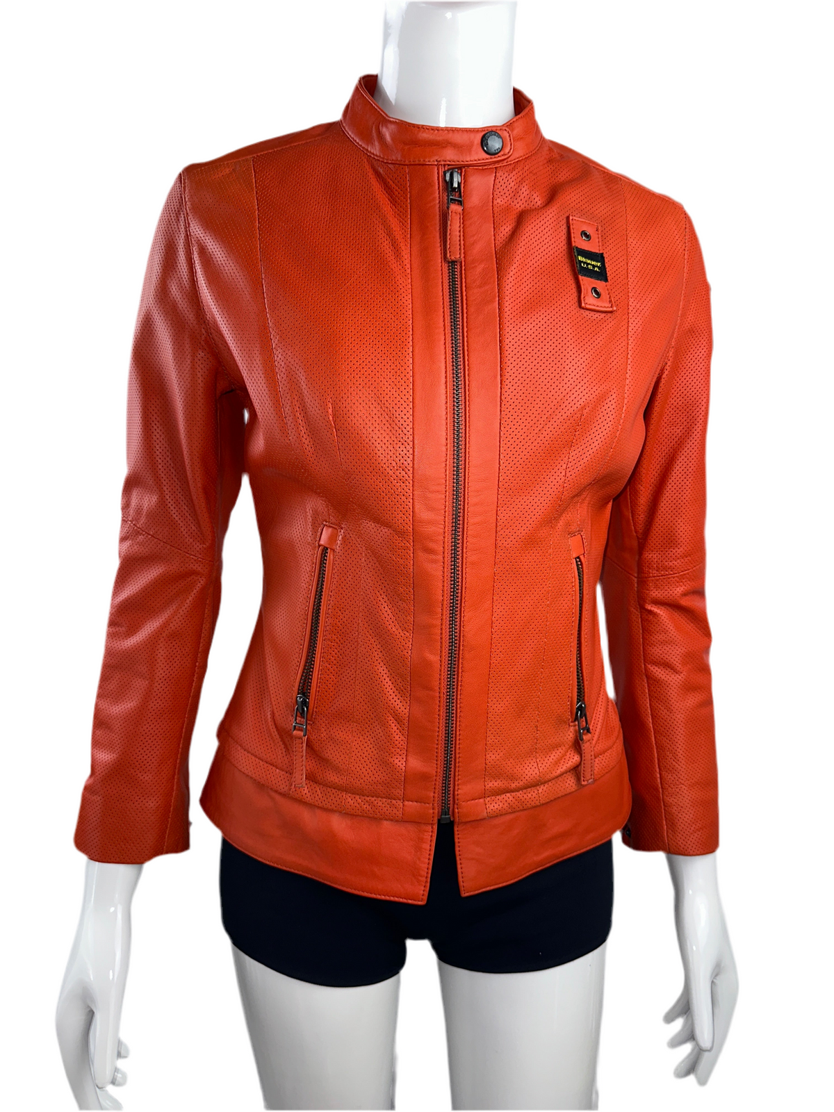 Blauer orange biker-effect leather jacket - size 36