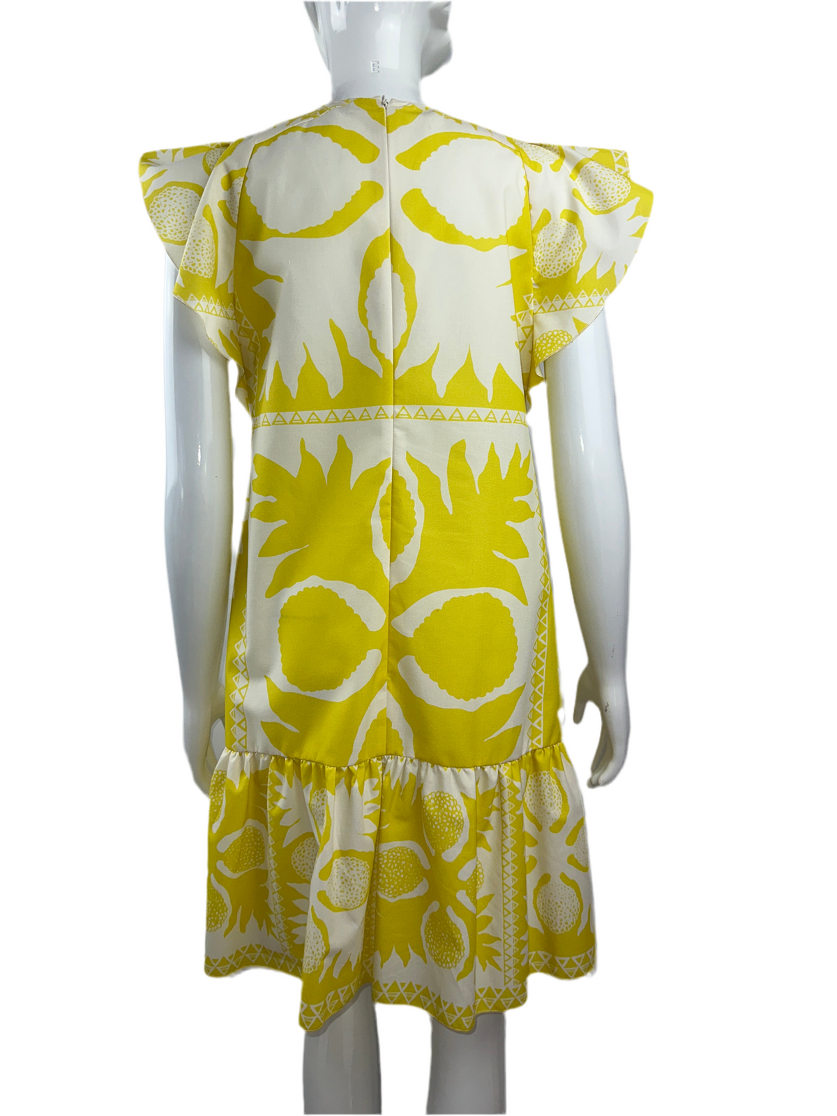 Red Valentino yellow and white dress with pattern and flounced sleeves - size 44