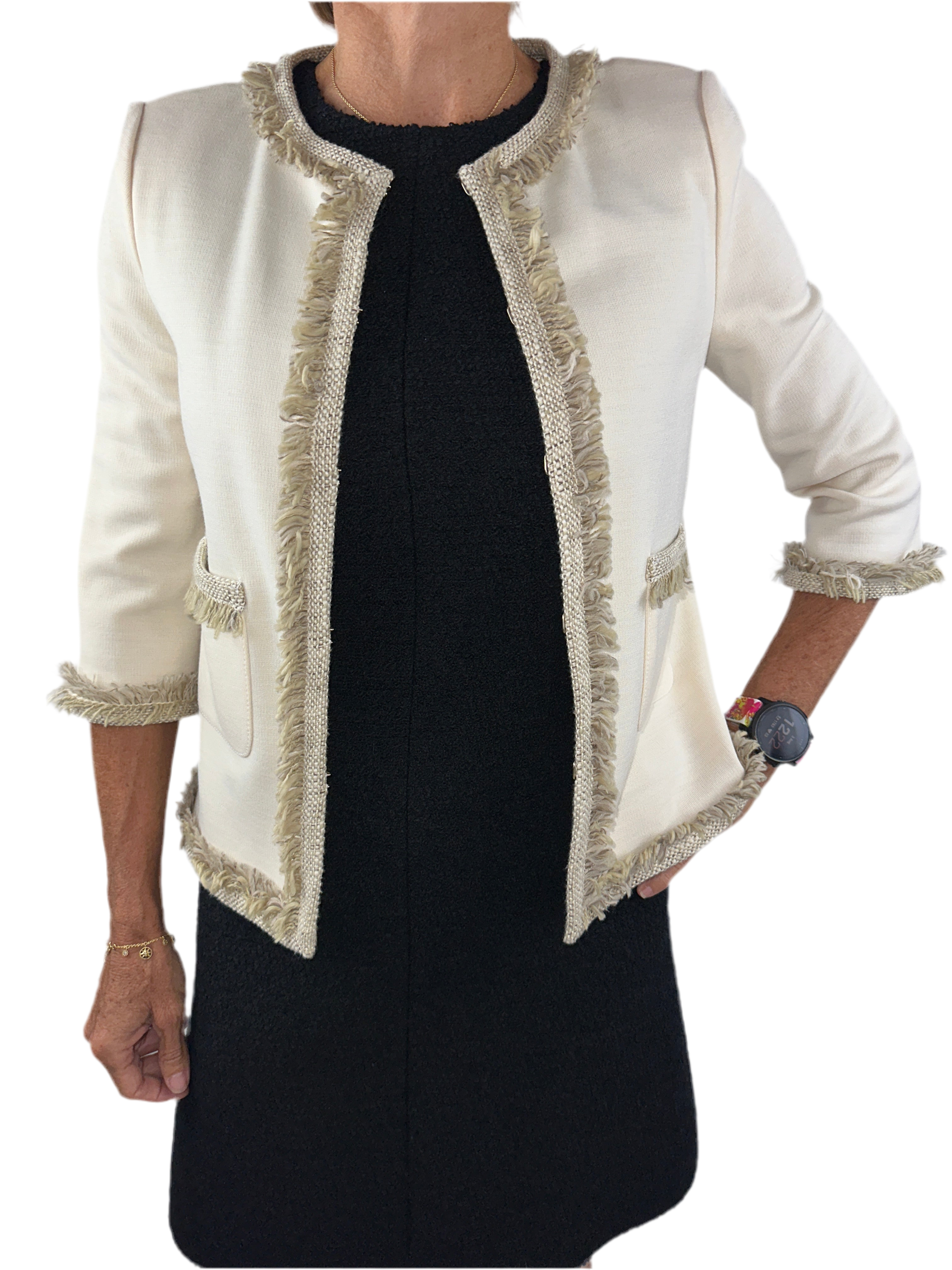 St.John cream cardigan with grey-brown ruffles - size 36