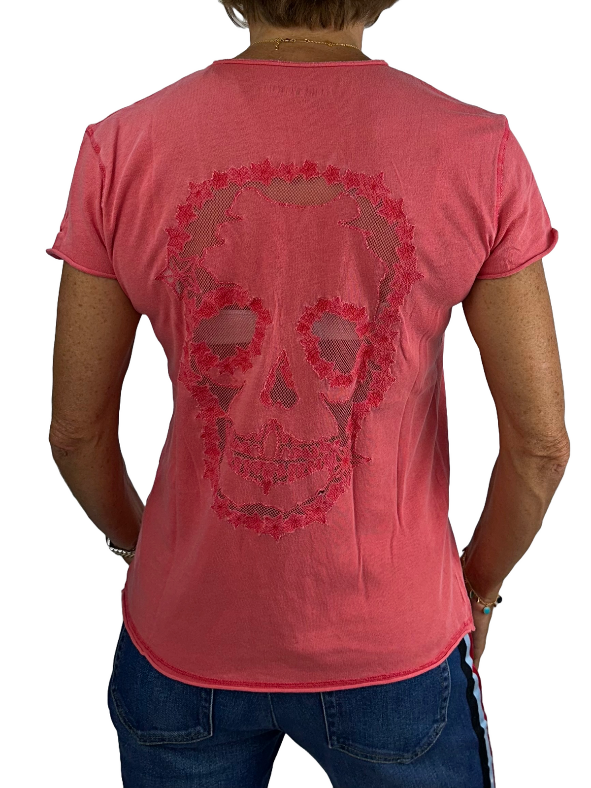 Zadig & Voltaire red tee shirt with skull on back - size 34