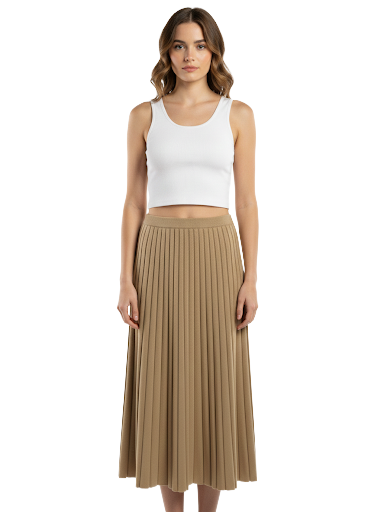 Sandro camel pleated knit midi skirt - size 40