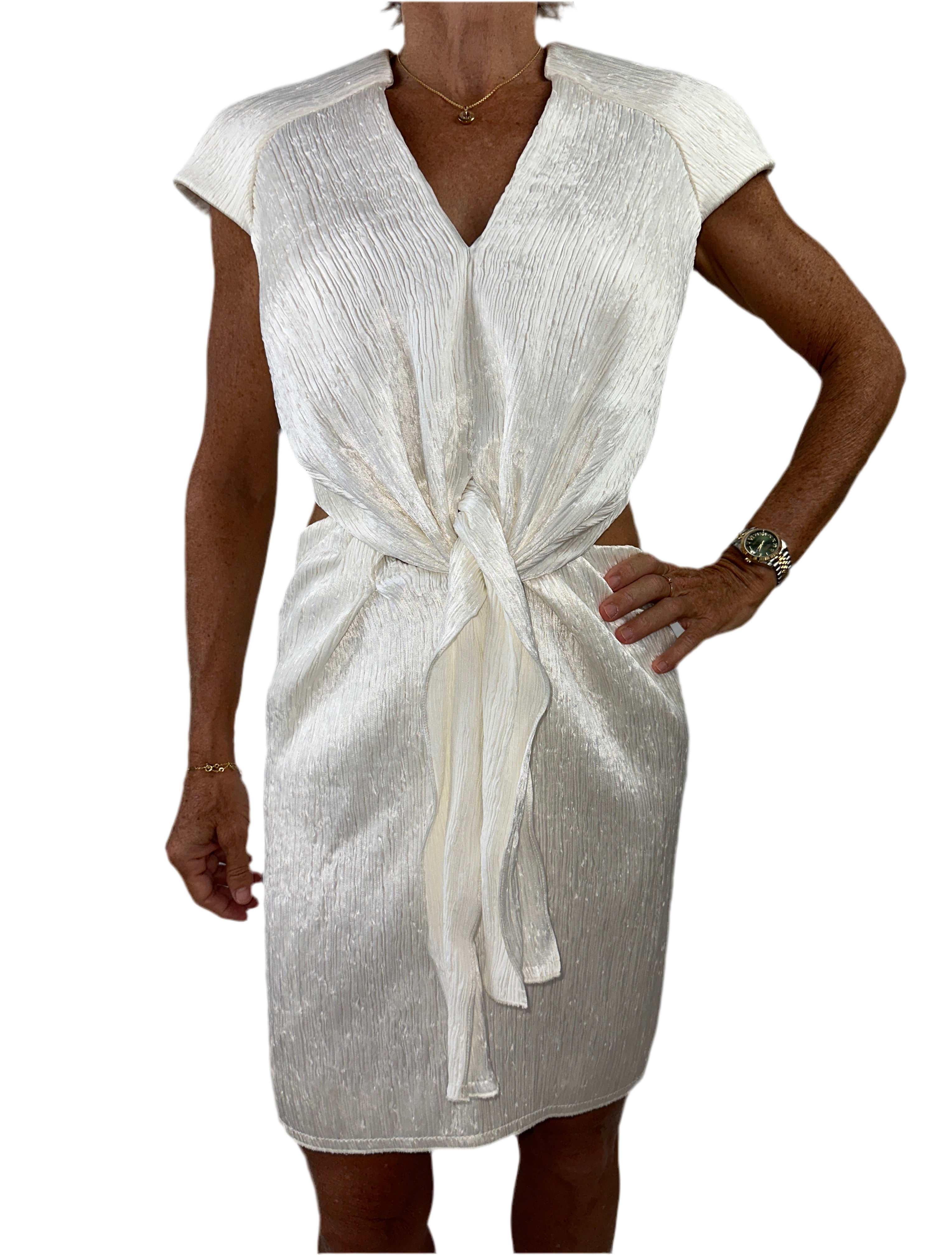 Louis vuitton bow dress white with silver shine - size 36