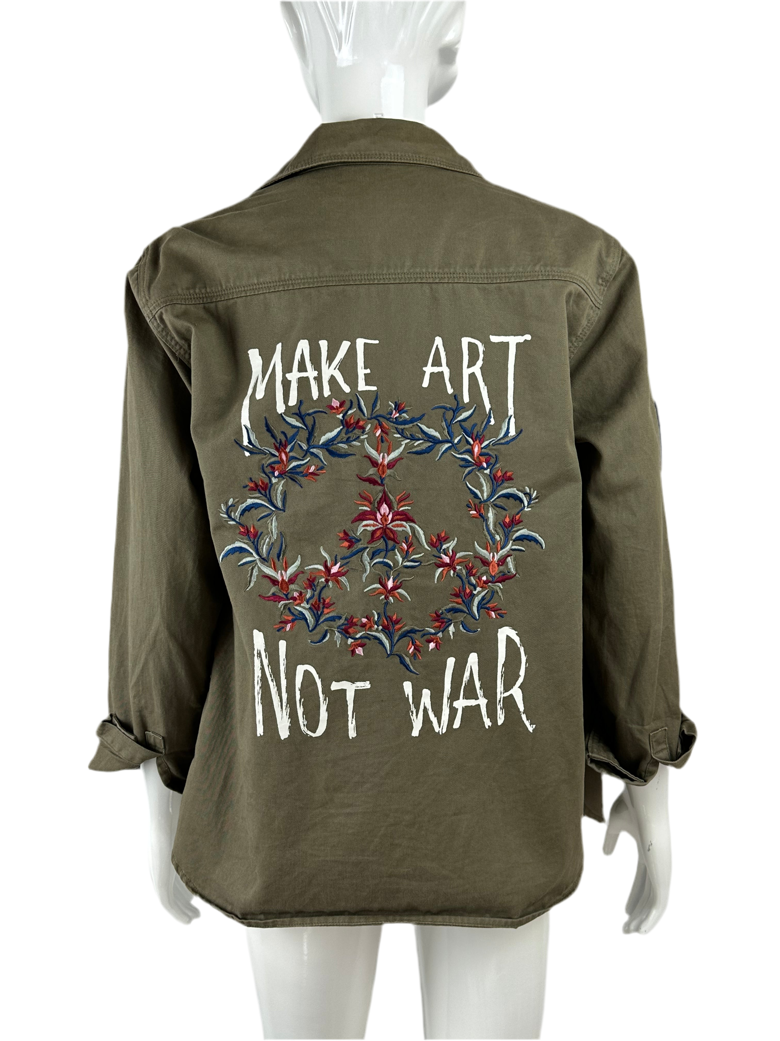IKKS Khaki jacket "Make art not war" - size XS