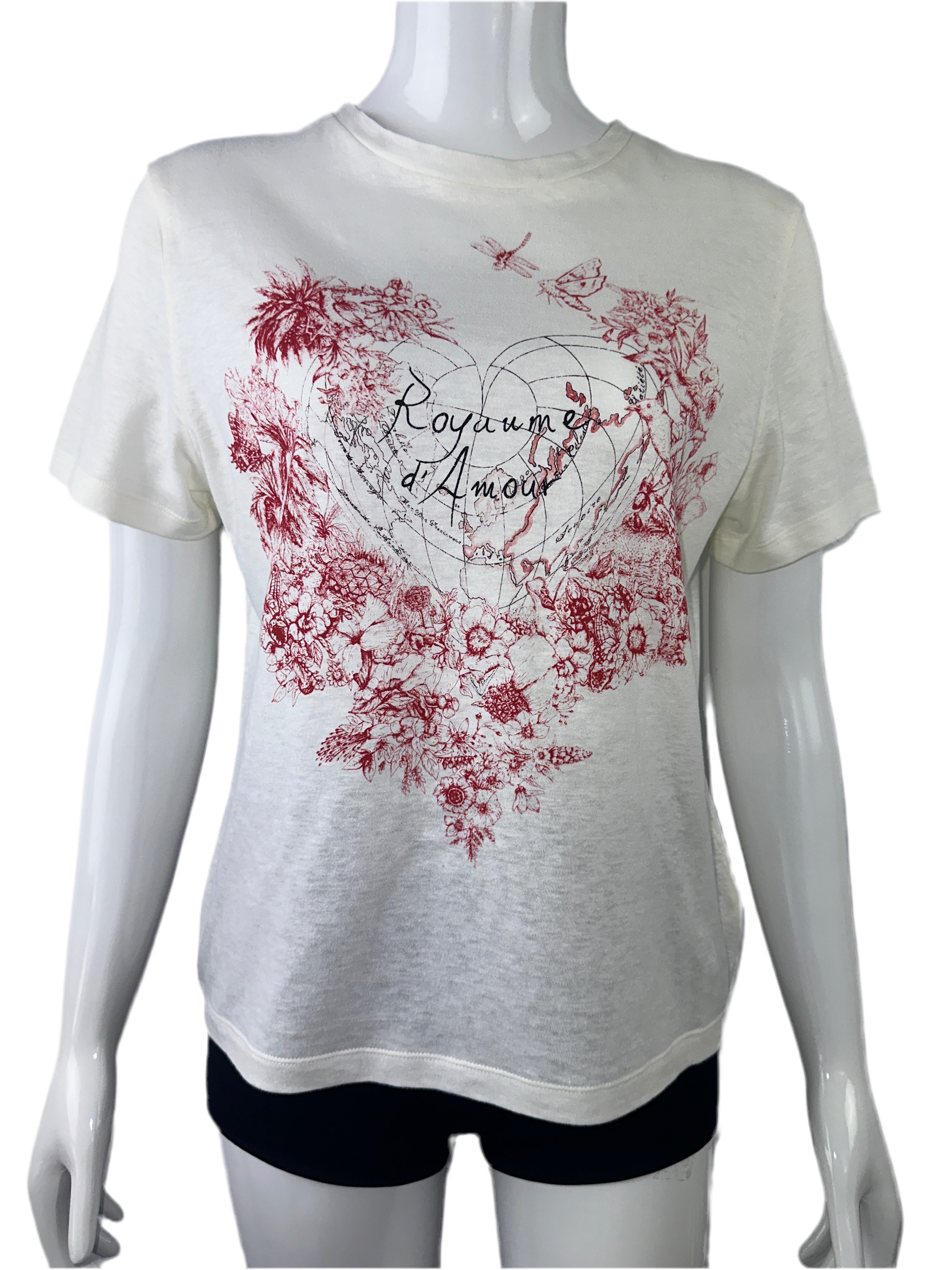 Dior white T-shirt with red design and "Royaume d'amour" inscription - size 36