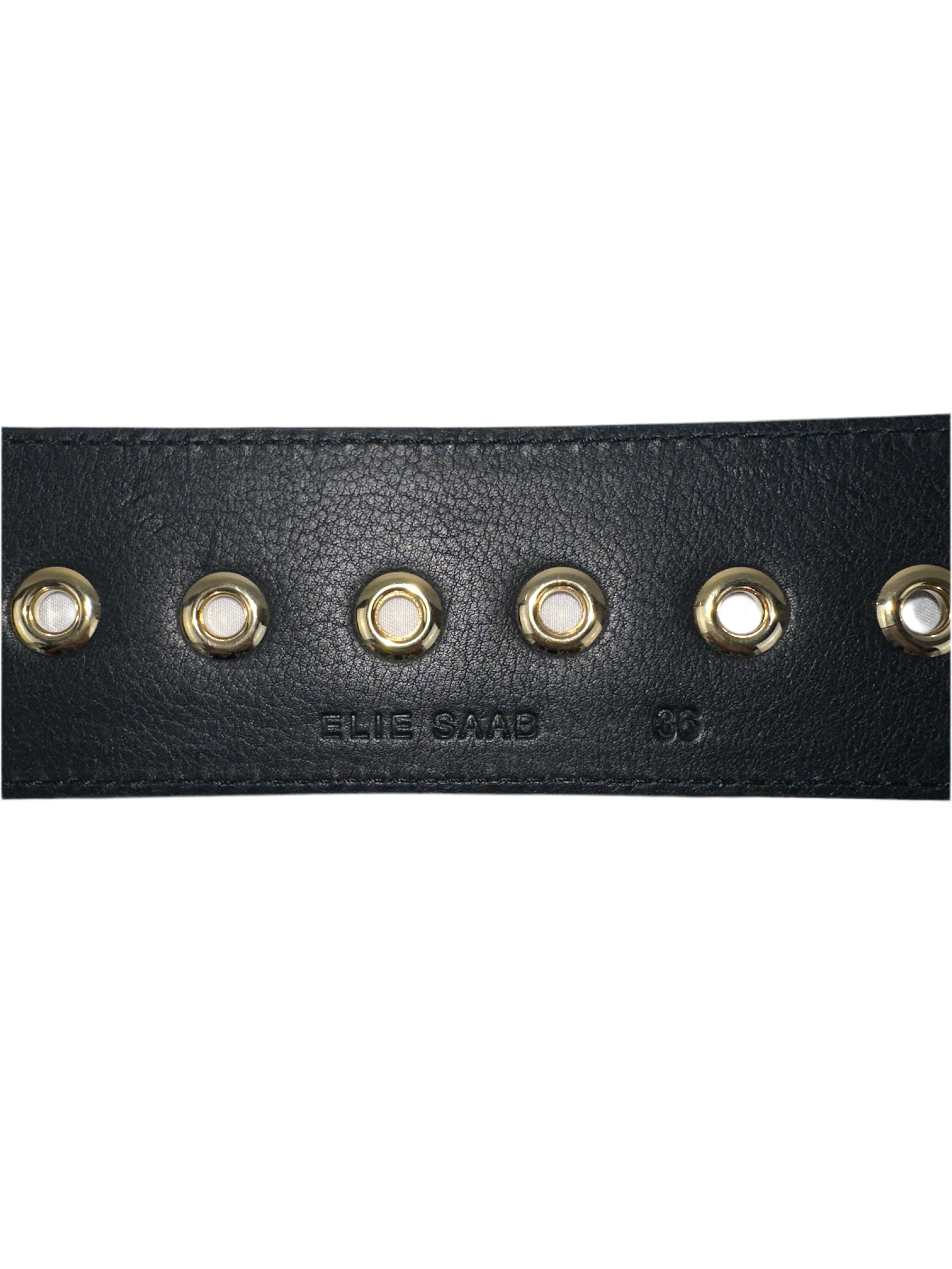 Elie Saab black belt with gold eyelets