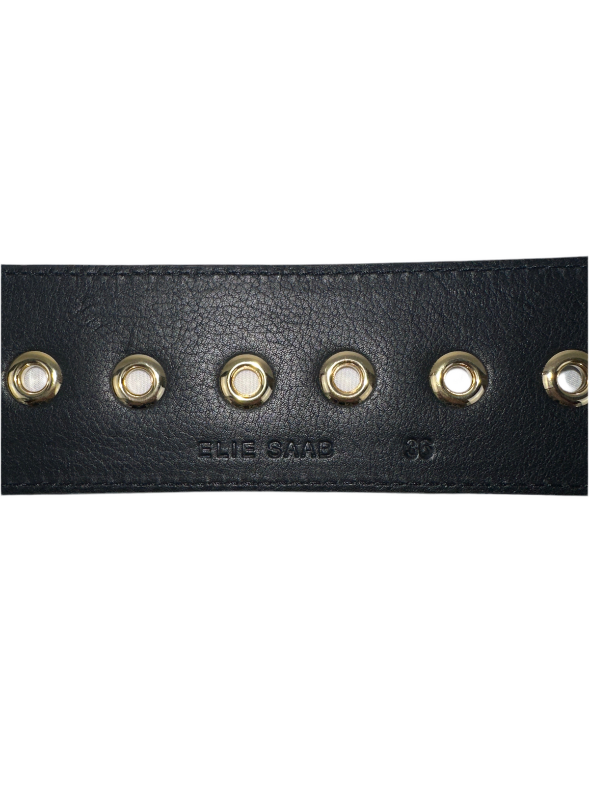 Elie Saab black belt with gold eyelets