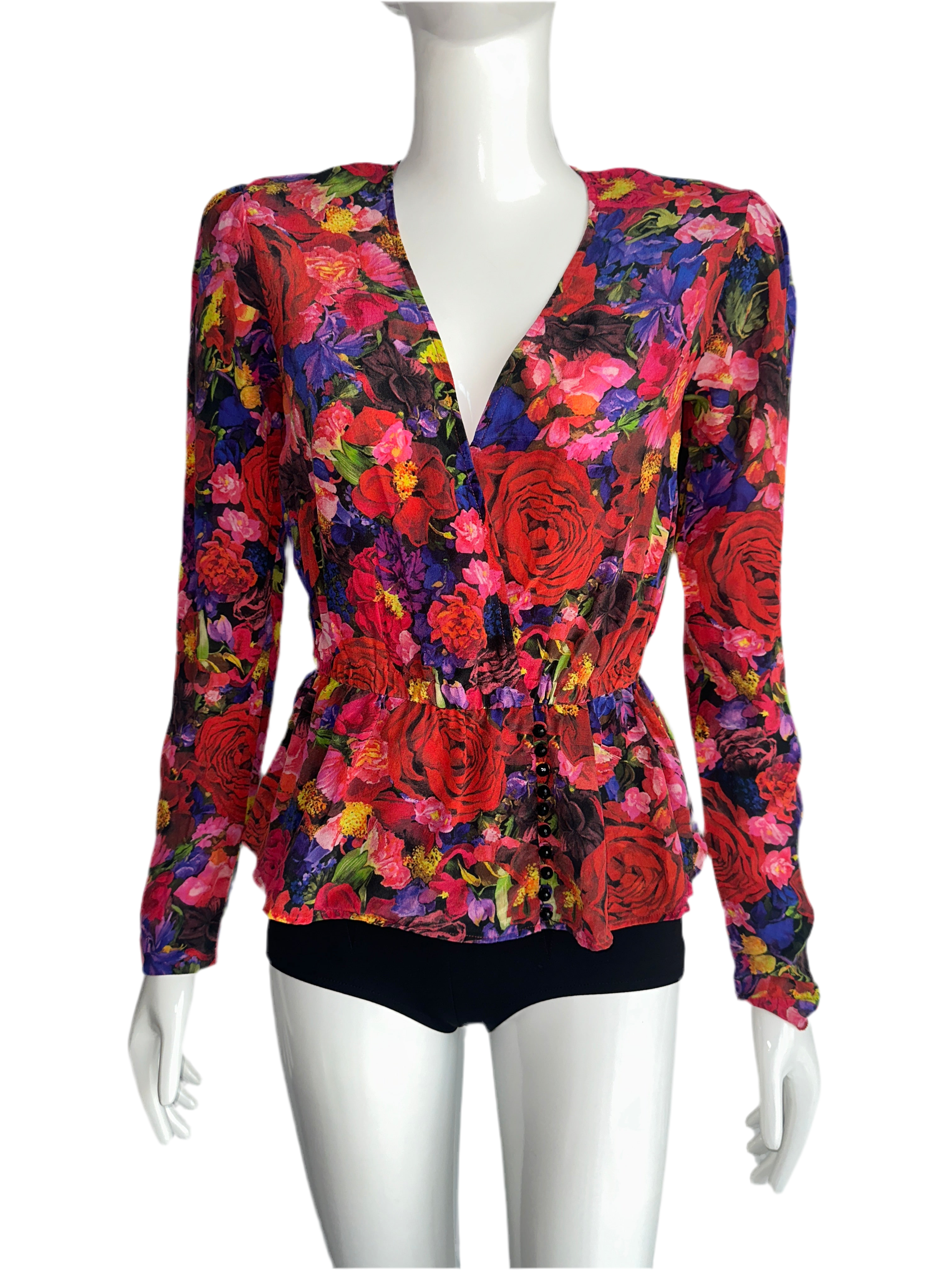 The Kooples belted floral blouse with epaulets - size 36
