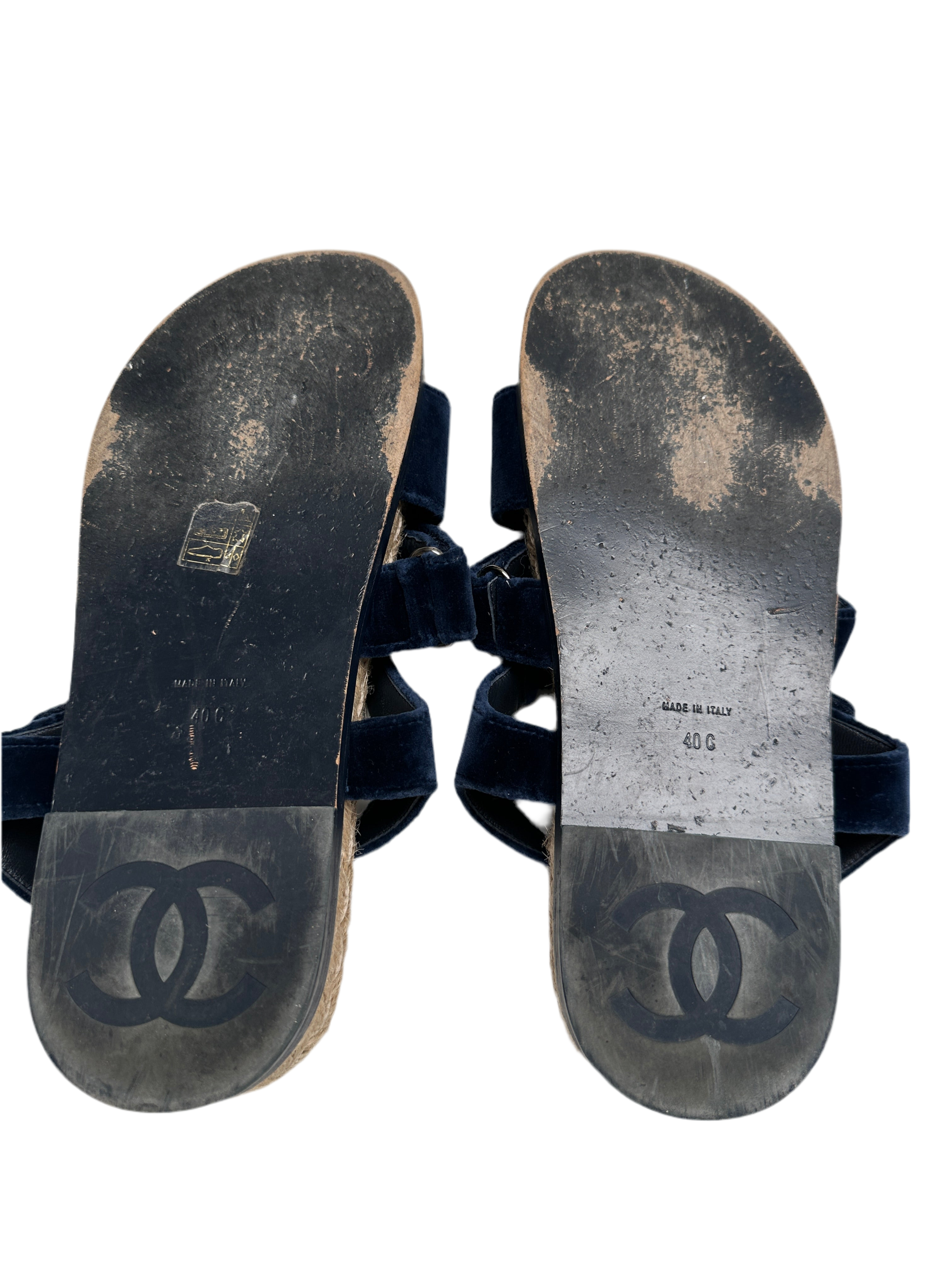 Chanel midnight blue velvet sandal - size 40