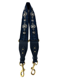 Dior shoulder strap embroidered leather/canvas/metal blue