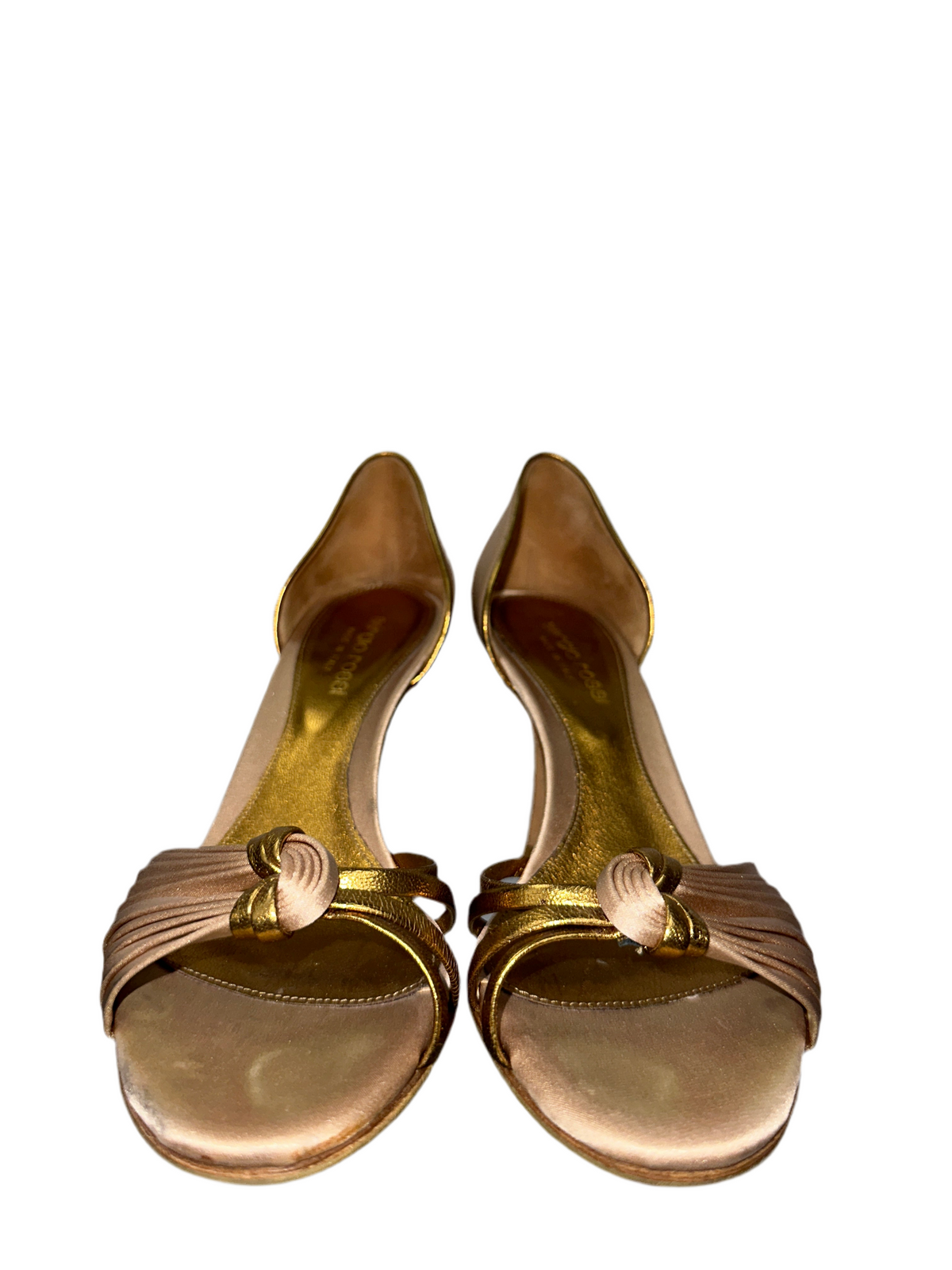 Sergio Rossi camel and gold open-toe heels - size 36