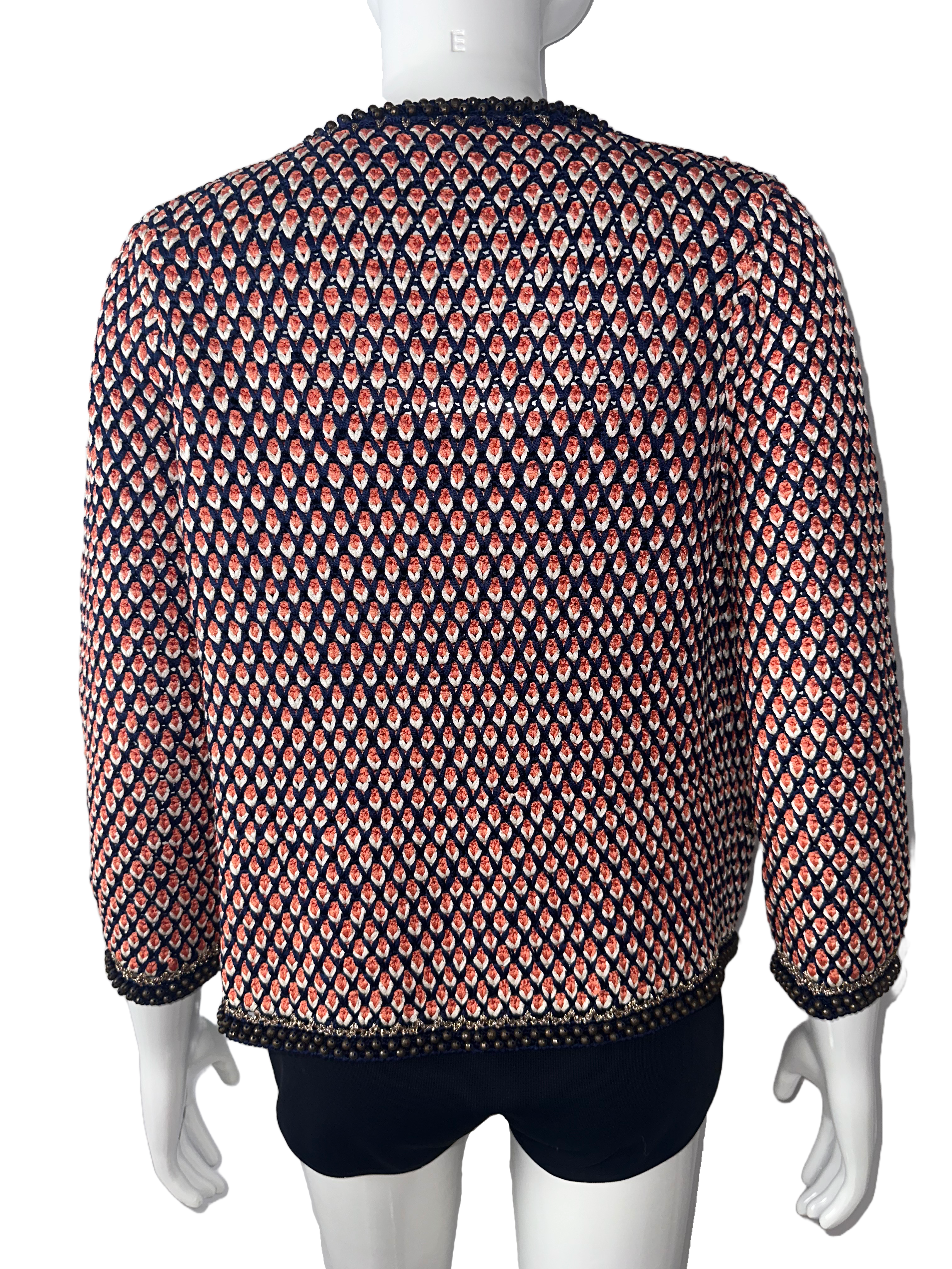 Oscar de la Renta blue orange white cardigan - size 36