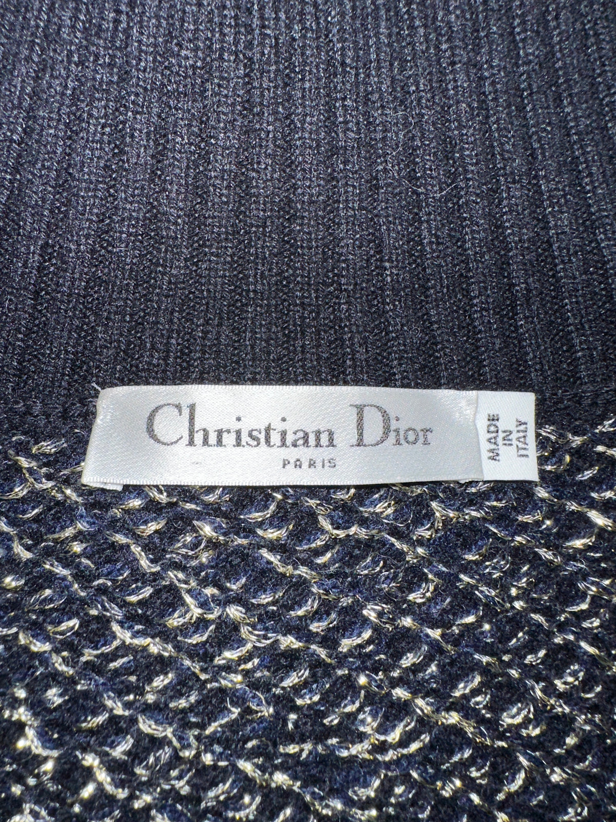 Dior navy blue roll-up pullover with gold motifs - size 36