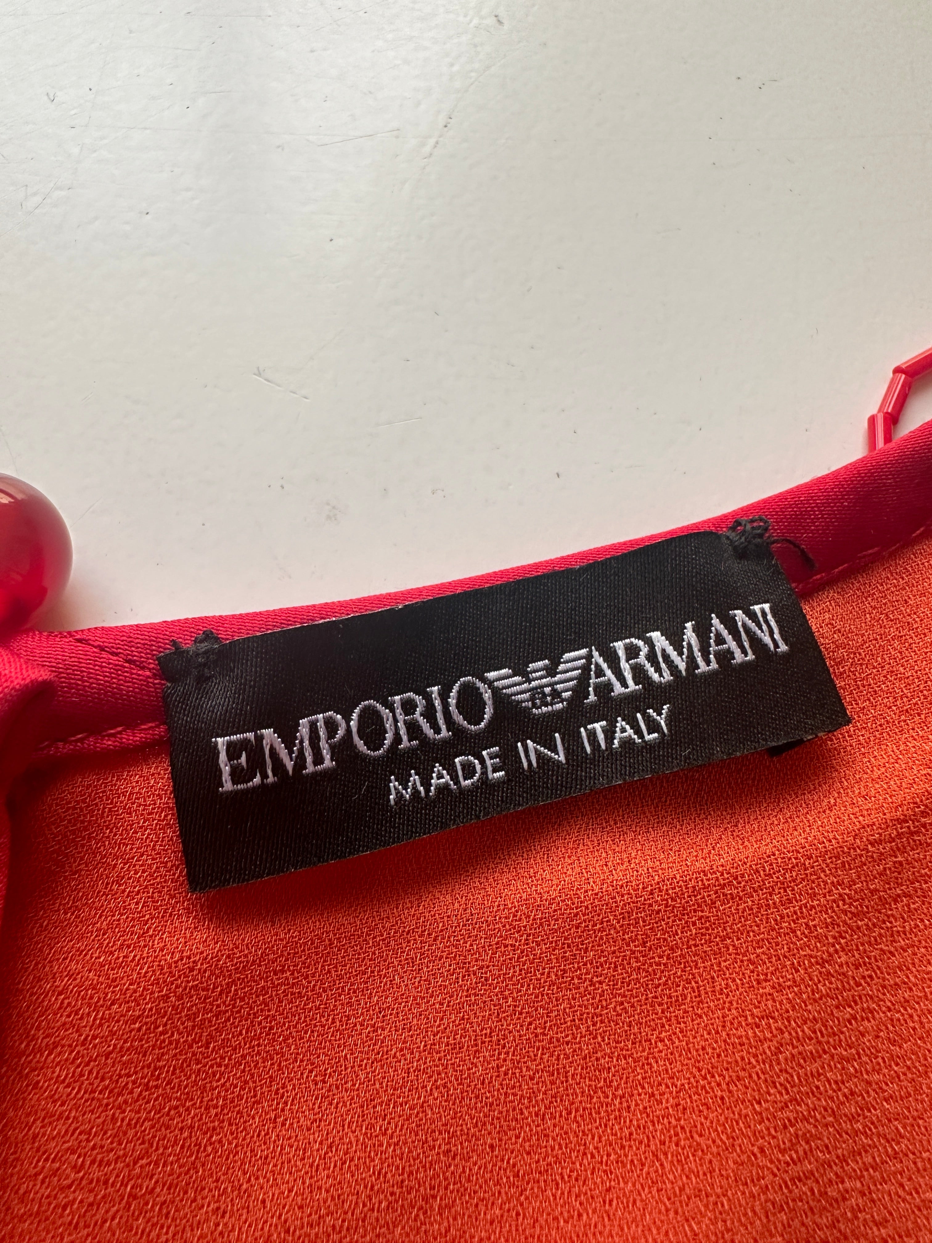 Emporio Armani red sleeveless V-neck dress with pearls and sequins - size 34